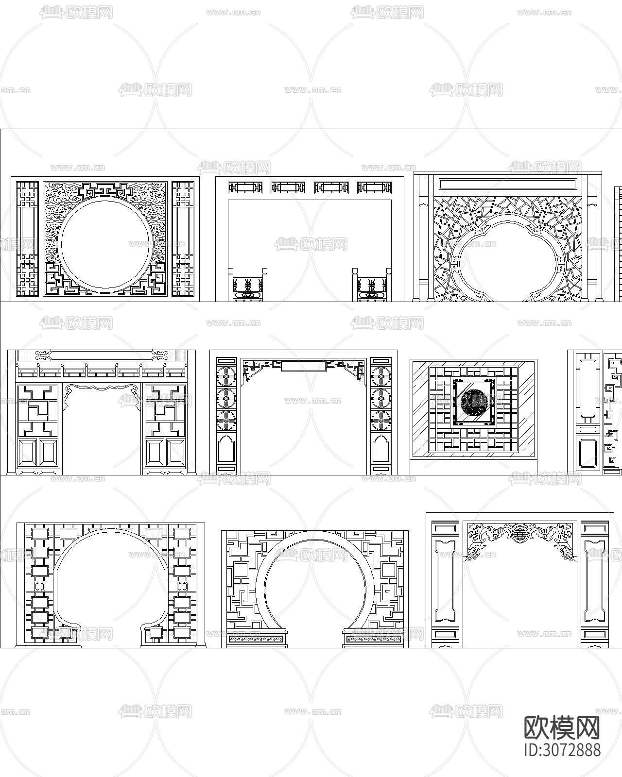 2024中式风格隔断cad图库下载（渲染图1）