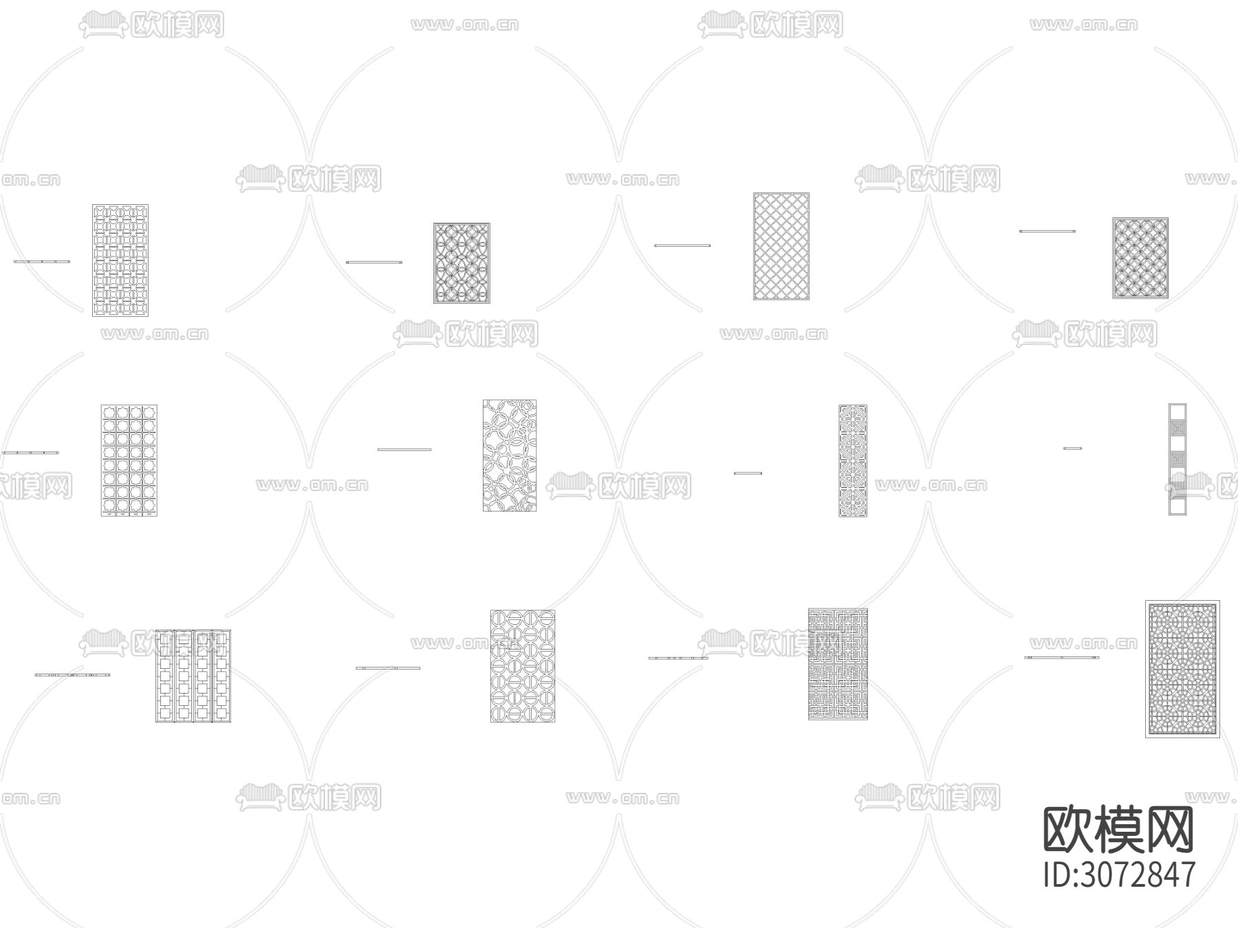 中式几何古典隔断 屏风cad图库下载