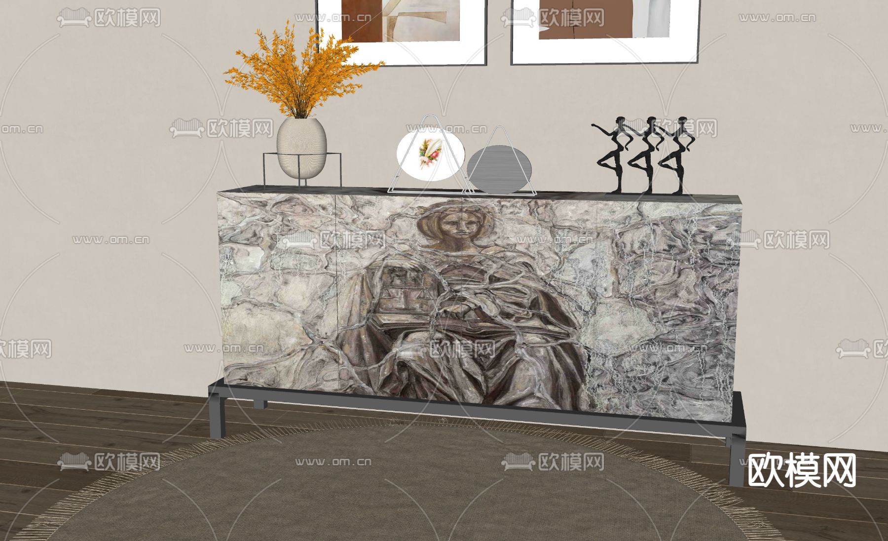 现代边柜 端景柜 玄关柜su模型下载（渲染图2）