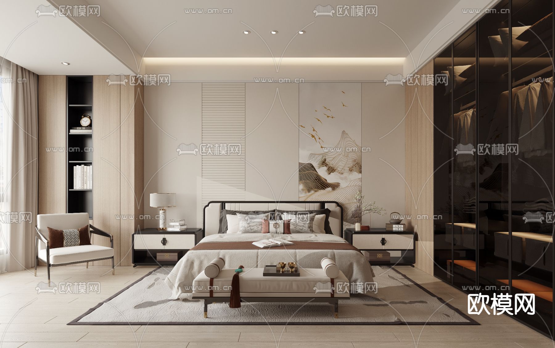 新中式卧室 主卧 主人房3d模型下载