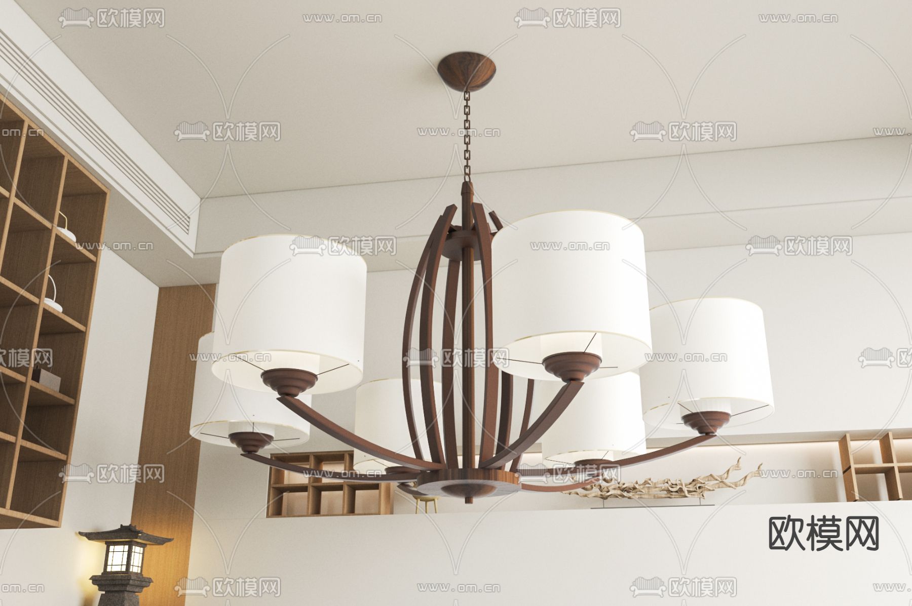 美式多头吊灯su模型下载（渲染图1）