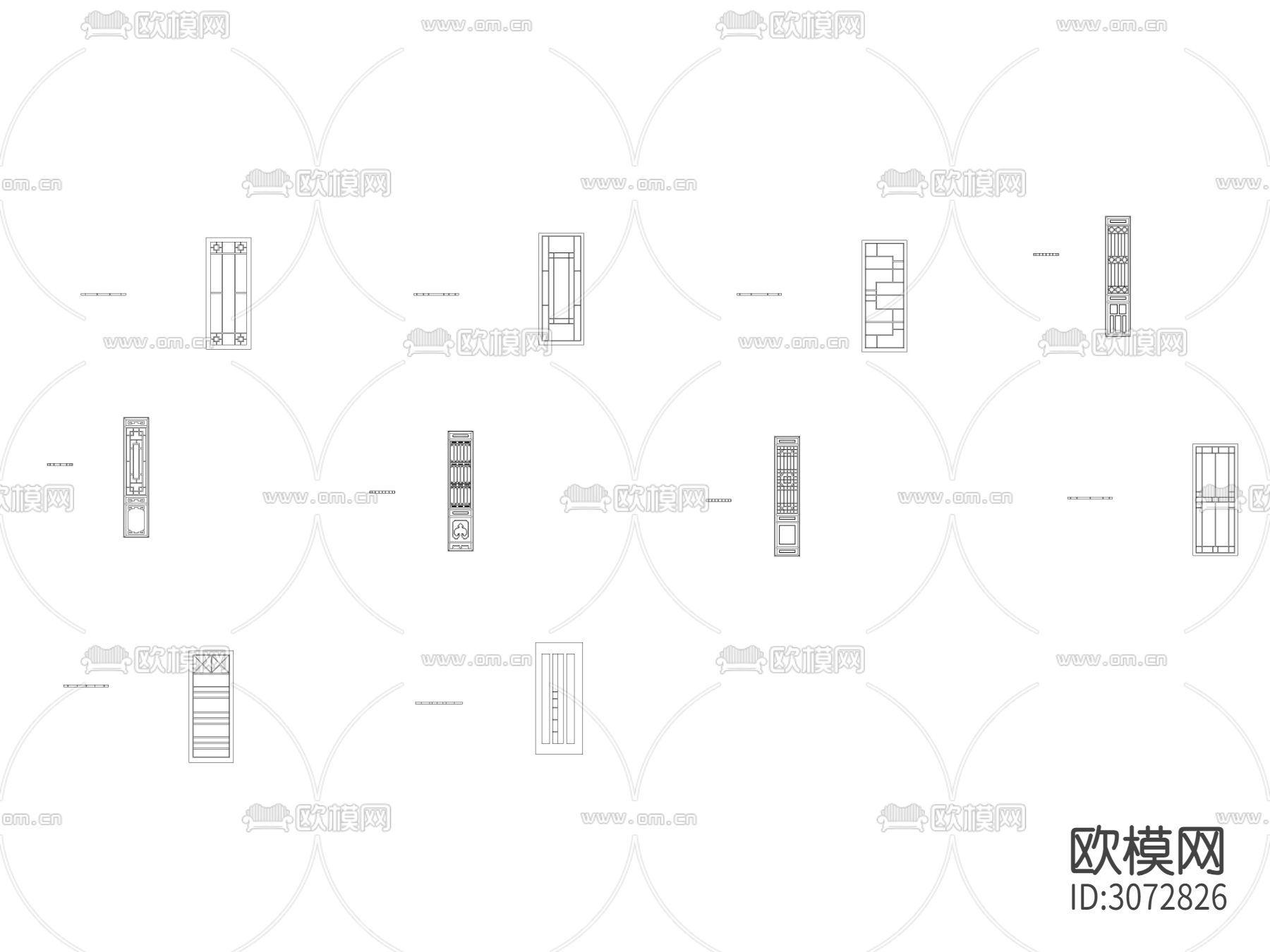 中式方形线框纹理隔断 屏风cad图库下载