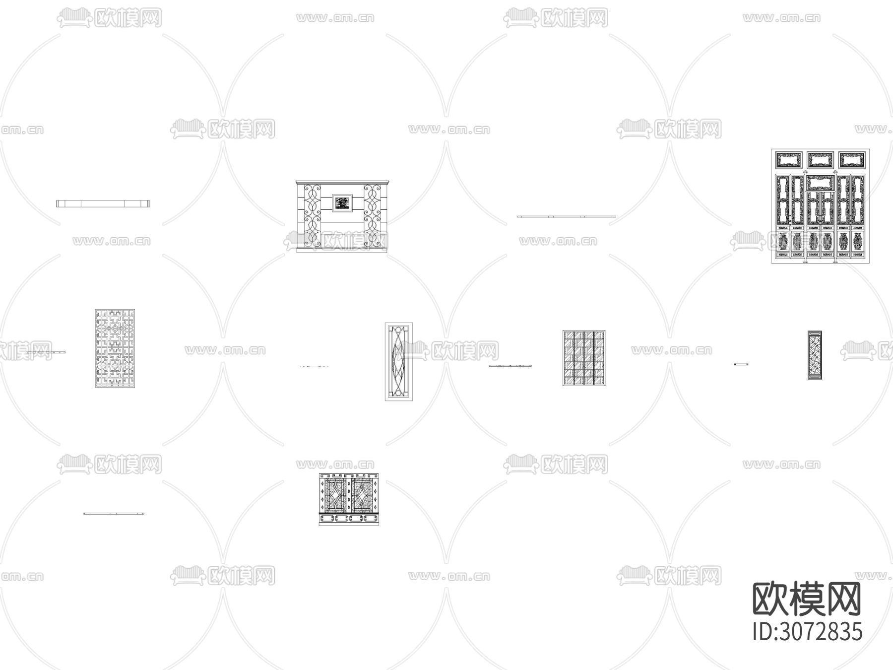 中式古典镂空纹理隔断 屏风cad图库下载