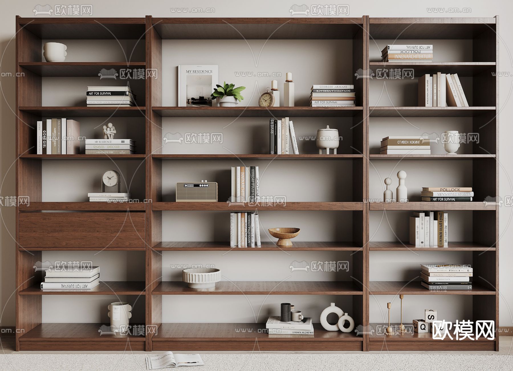 侘寂书柜 陈列柜3d模型下载