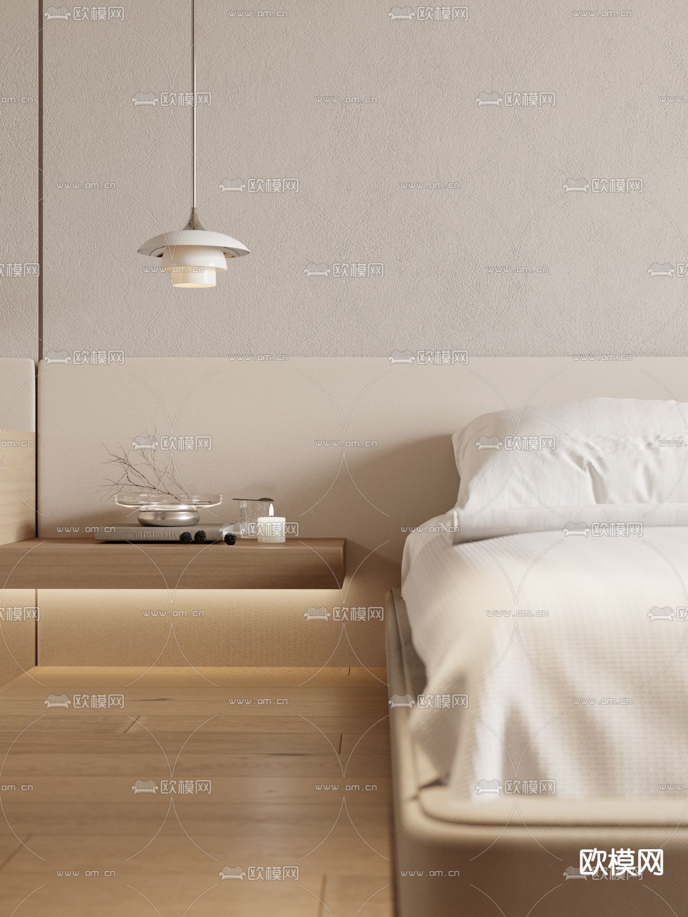 原木风双人床 悬浮床3d模型下载（渲染图3）