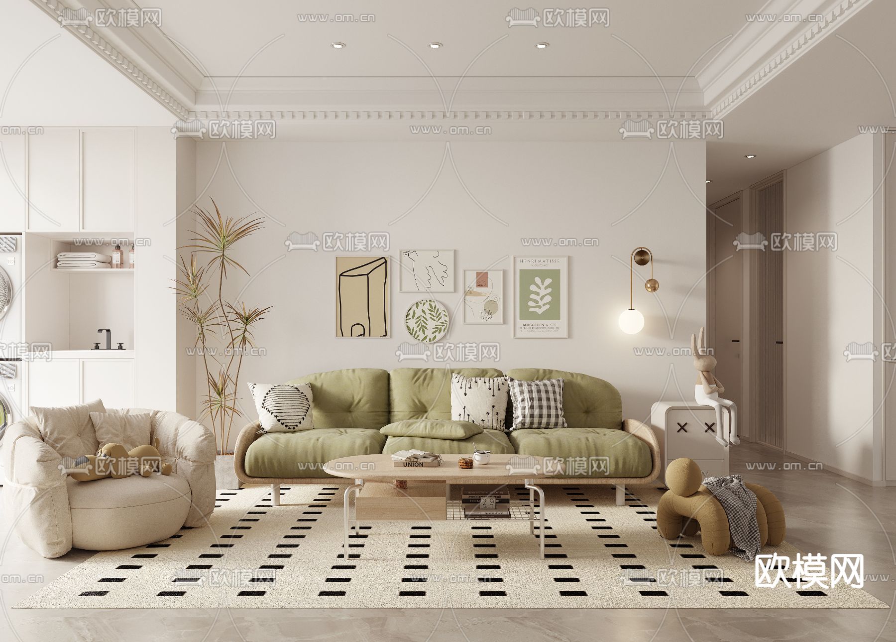 北欧客厅3d模型下载（渲染图1）