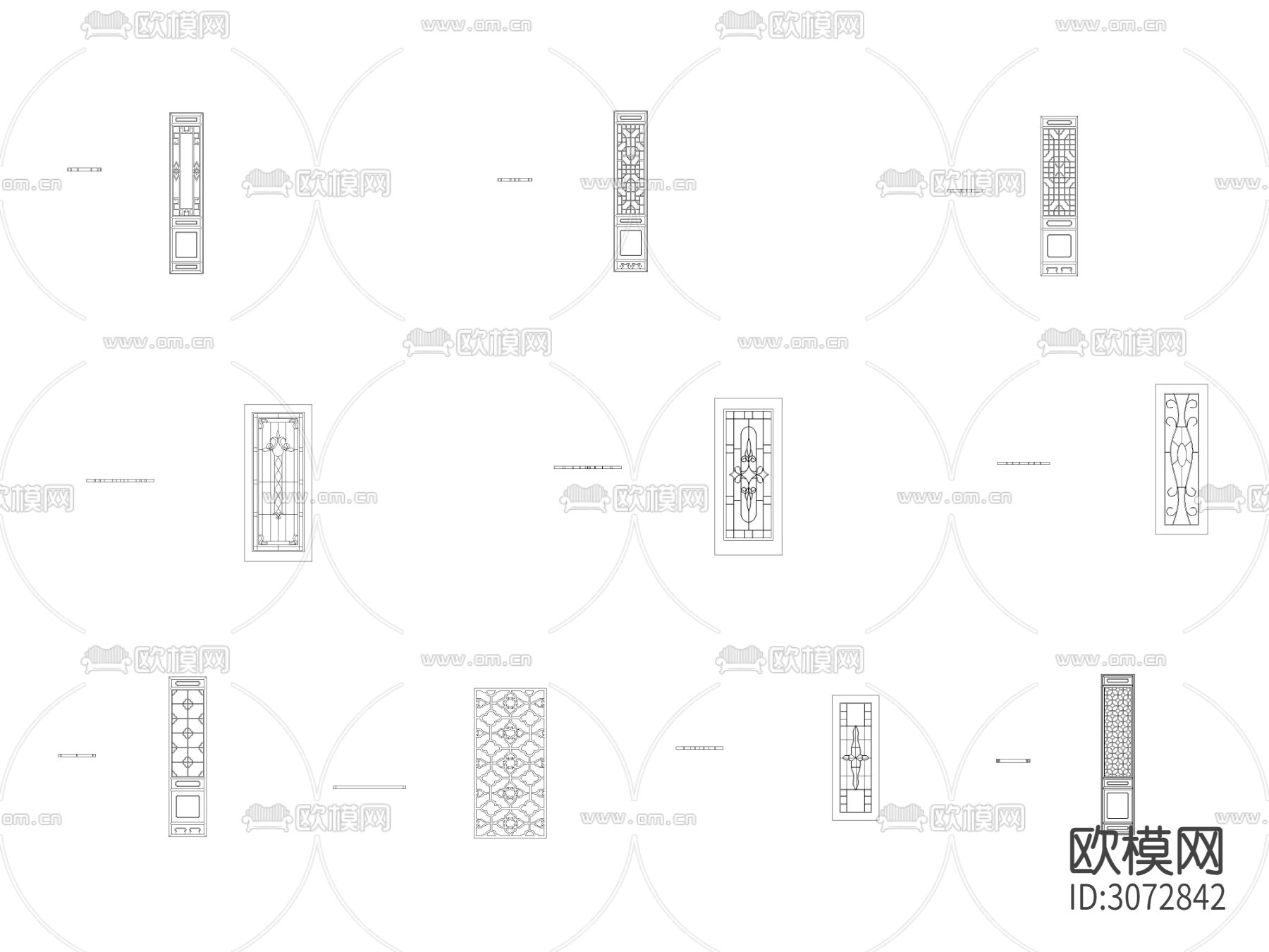中式花形波浪纹理隔断 屏风cad图库下载