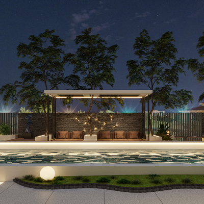 温泉酒店 游泳池 夜景3d模型