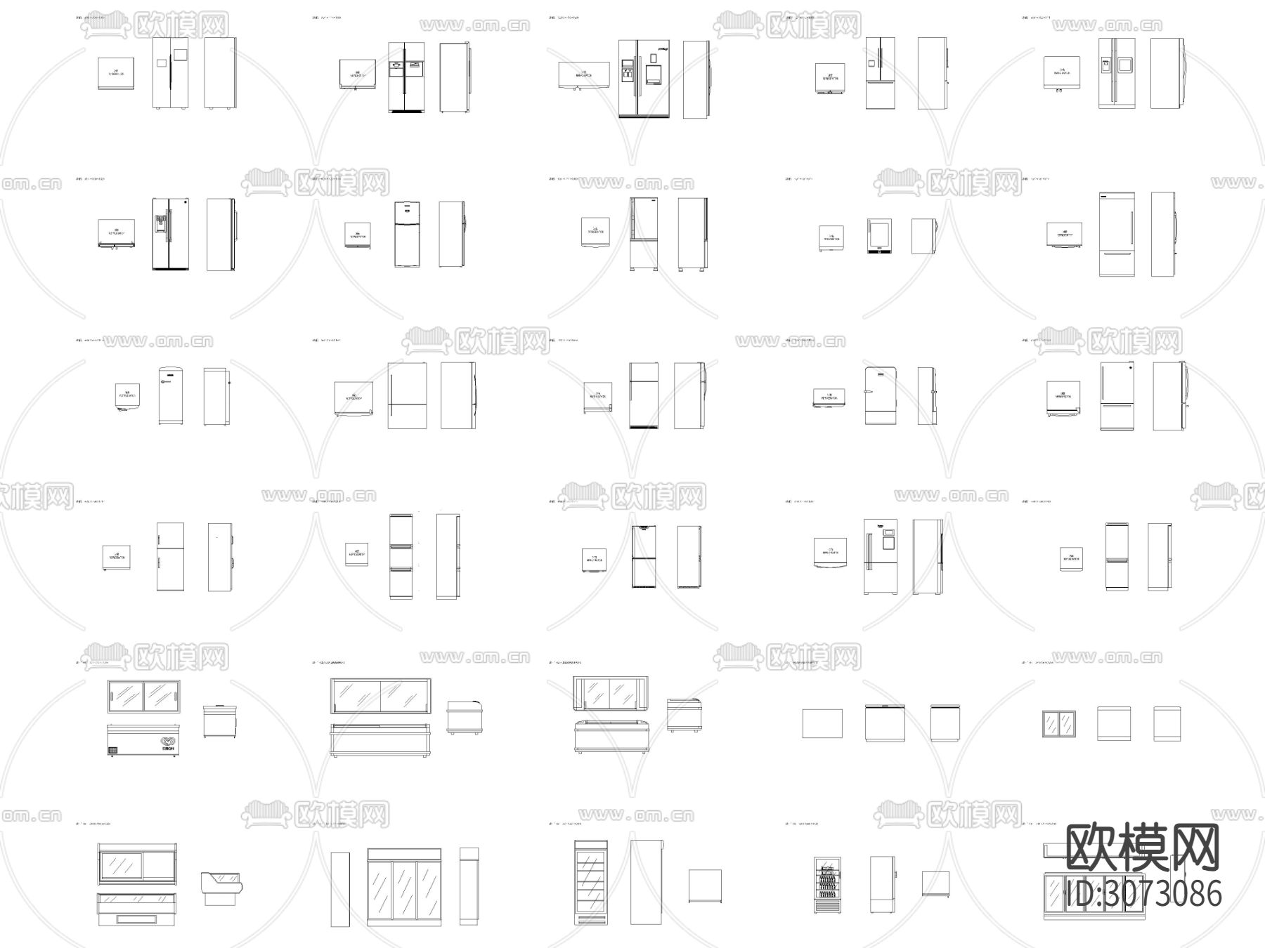 现代家用电器 厨房电器 冰箱 冰柜cad图库下载
