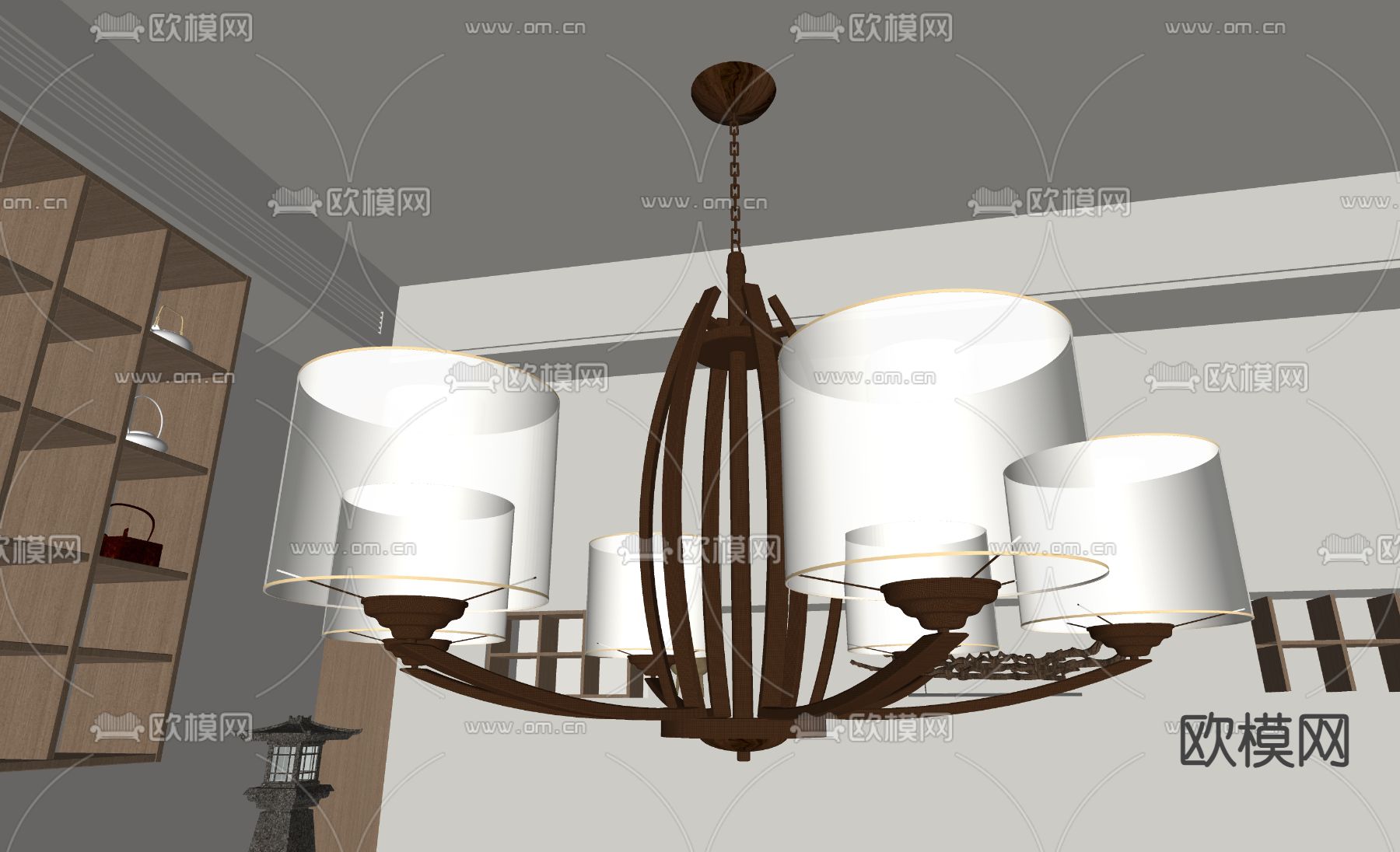 美式多头吊灯su模型下载（渲染图2）