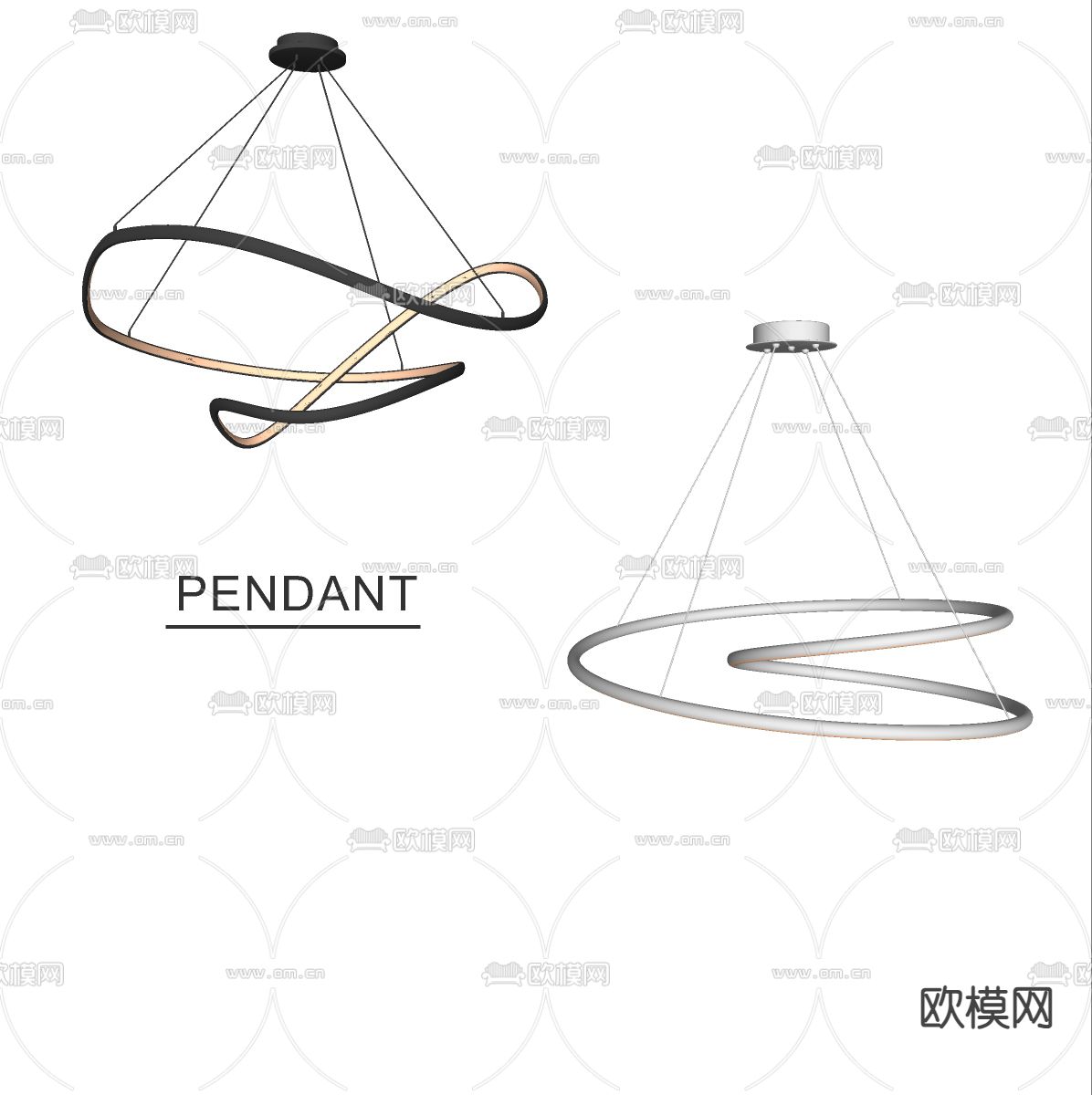 线条吊灯 环形吊灯su模型下载（渲染图2）