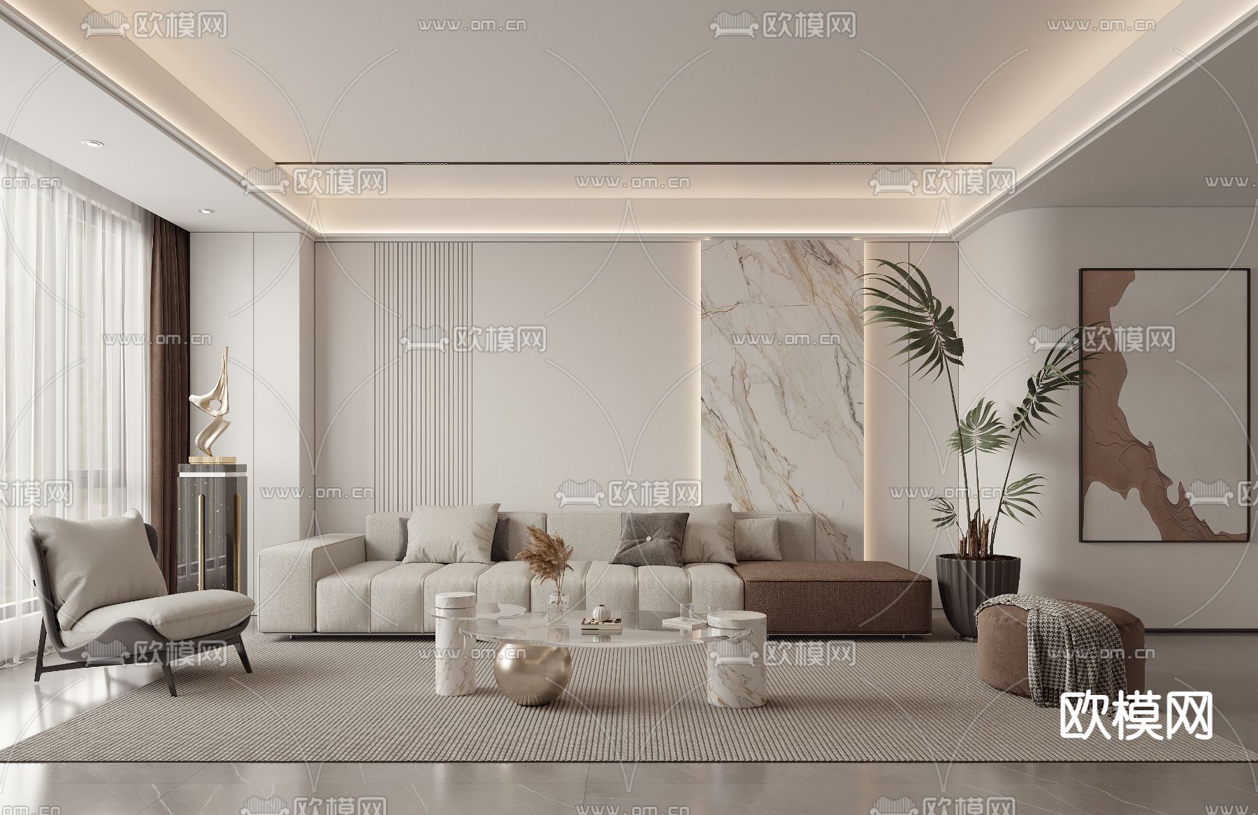 现代客厅3d模型下载（渲染图1）