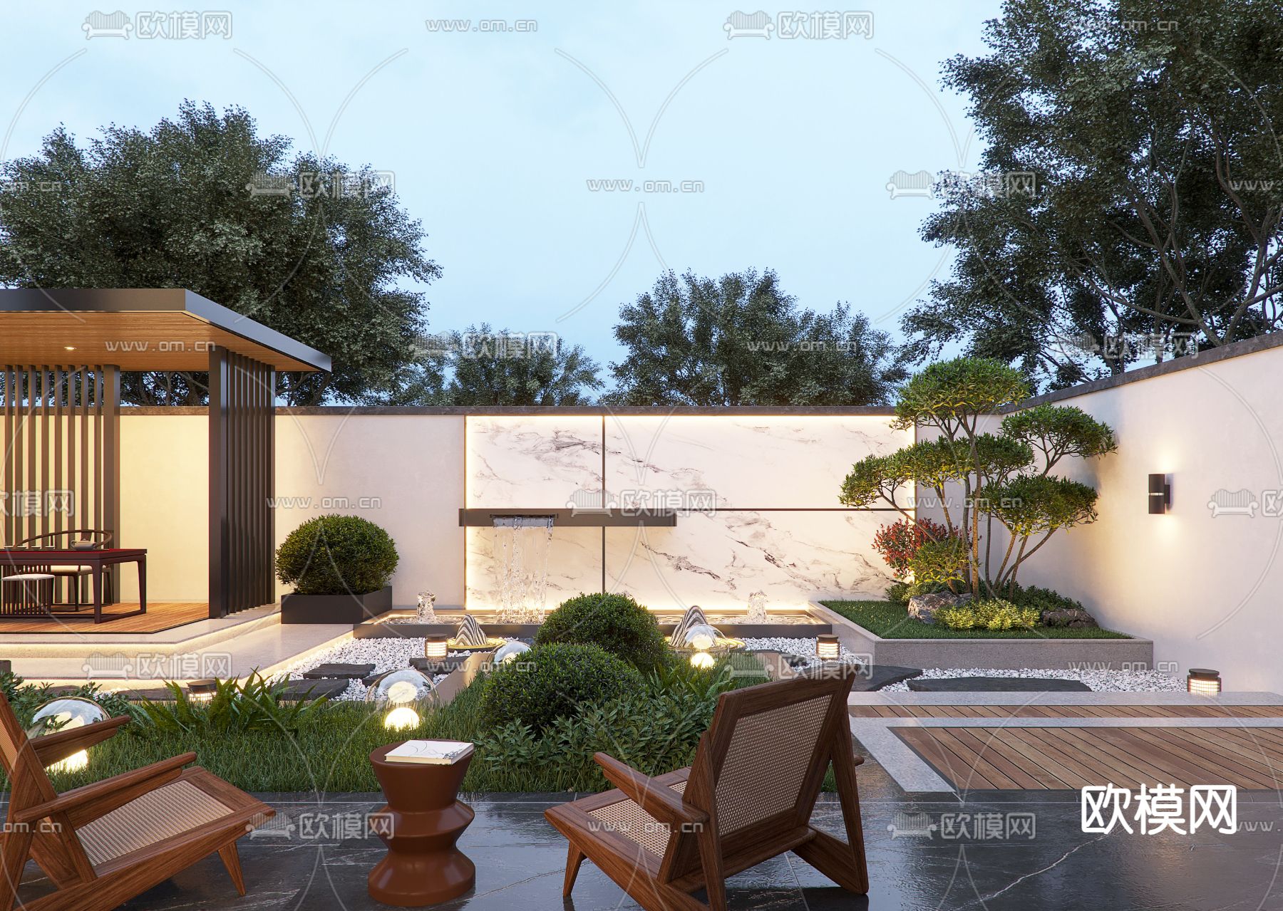 别墅花园 庭院景观3d模型下载（渲染图2）
