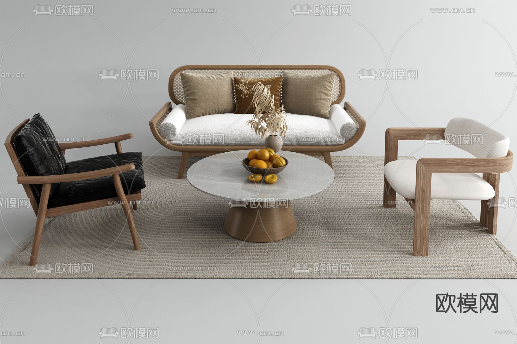 侘寂组合沙发3d模型下载