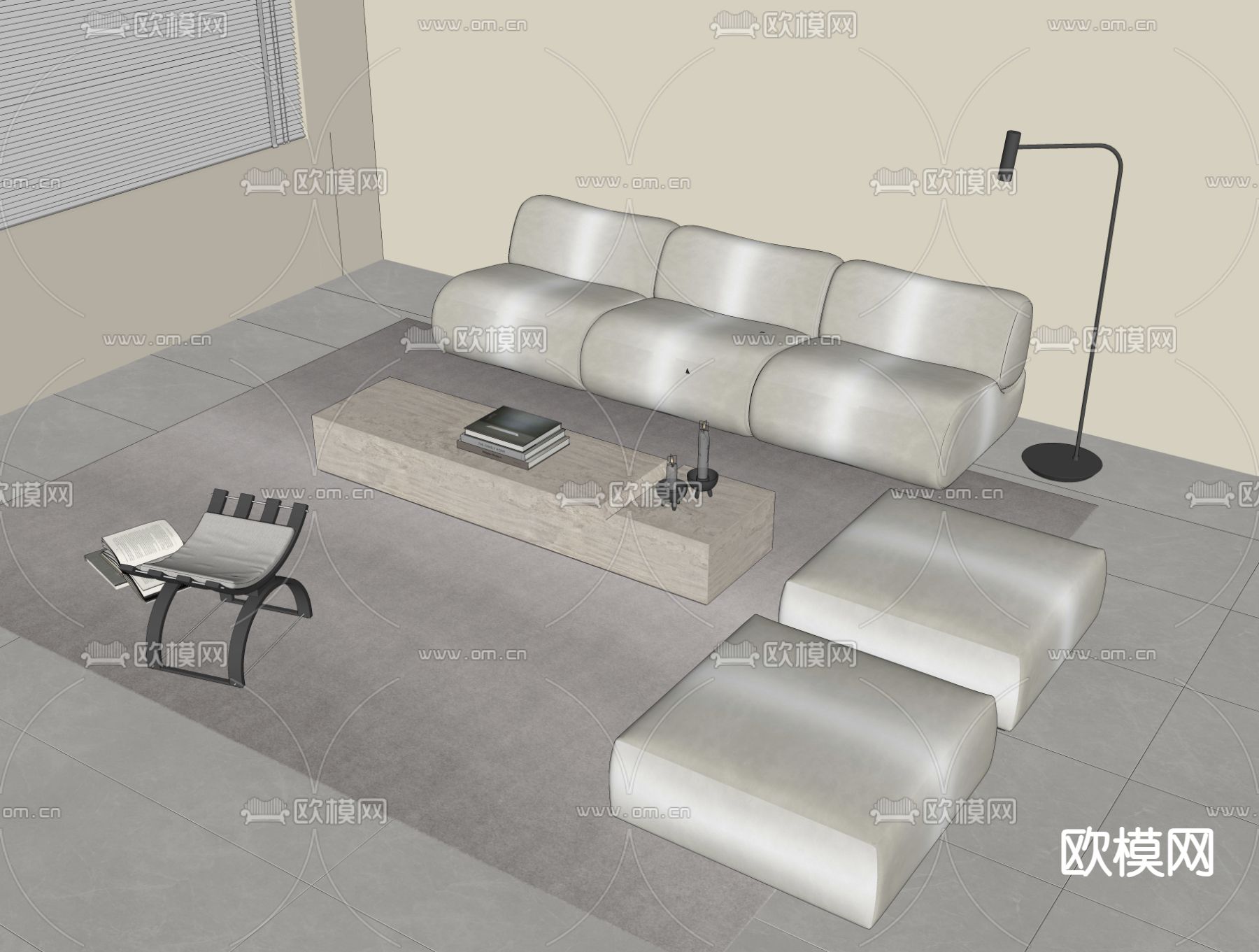 侘寂组合沙发 茶几su模型下载（渲染图2）