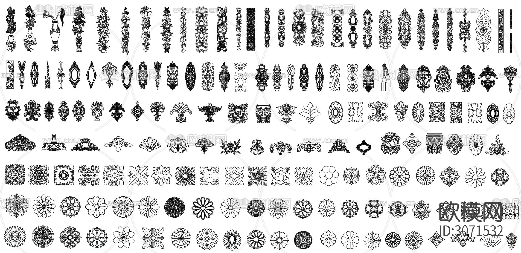 花纹 雕刻图案 角花 洋花 贴花cad图库下载（渲染图2）