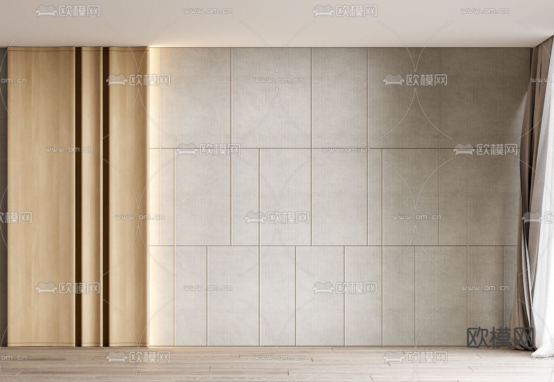 木饰面 造型墙 沙发背景墙su模型下载（渲染图1）