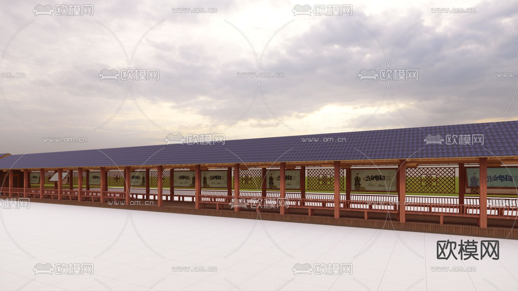 新中式廊架 长廊su模型下载（渲染图1）