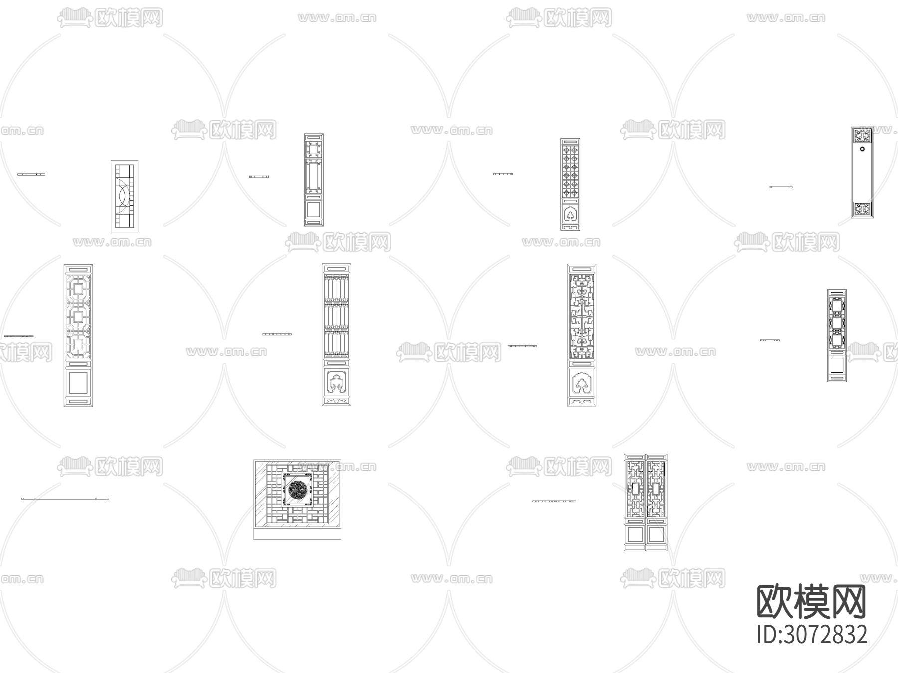 中式古典镂空纹理隔断 屏风cad图库下载