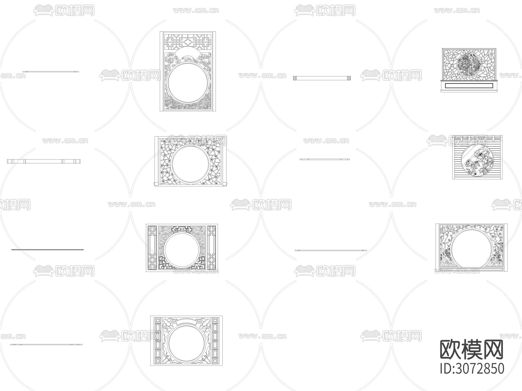 中式中间圆形镂空隔断cad图库下载