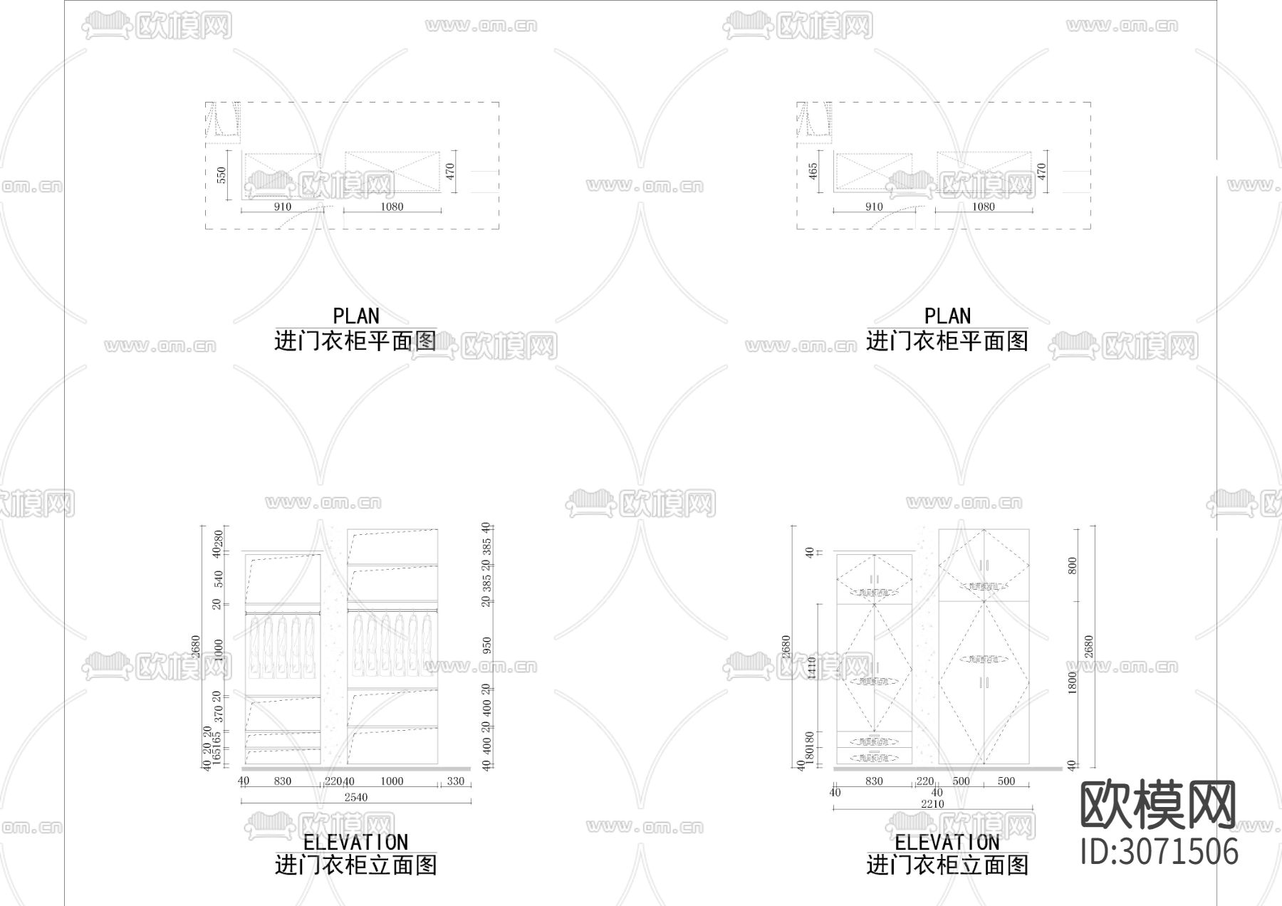 500套综合衣柜，玄关柜等柜体cad图库下载（渲染图1）