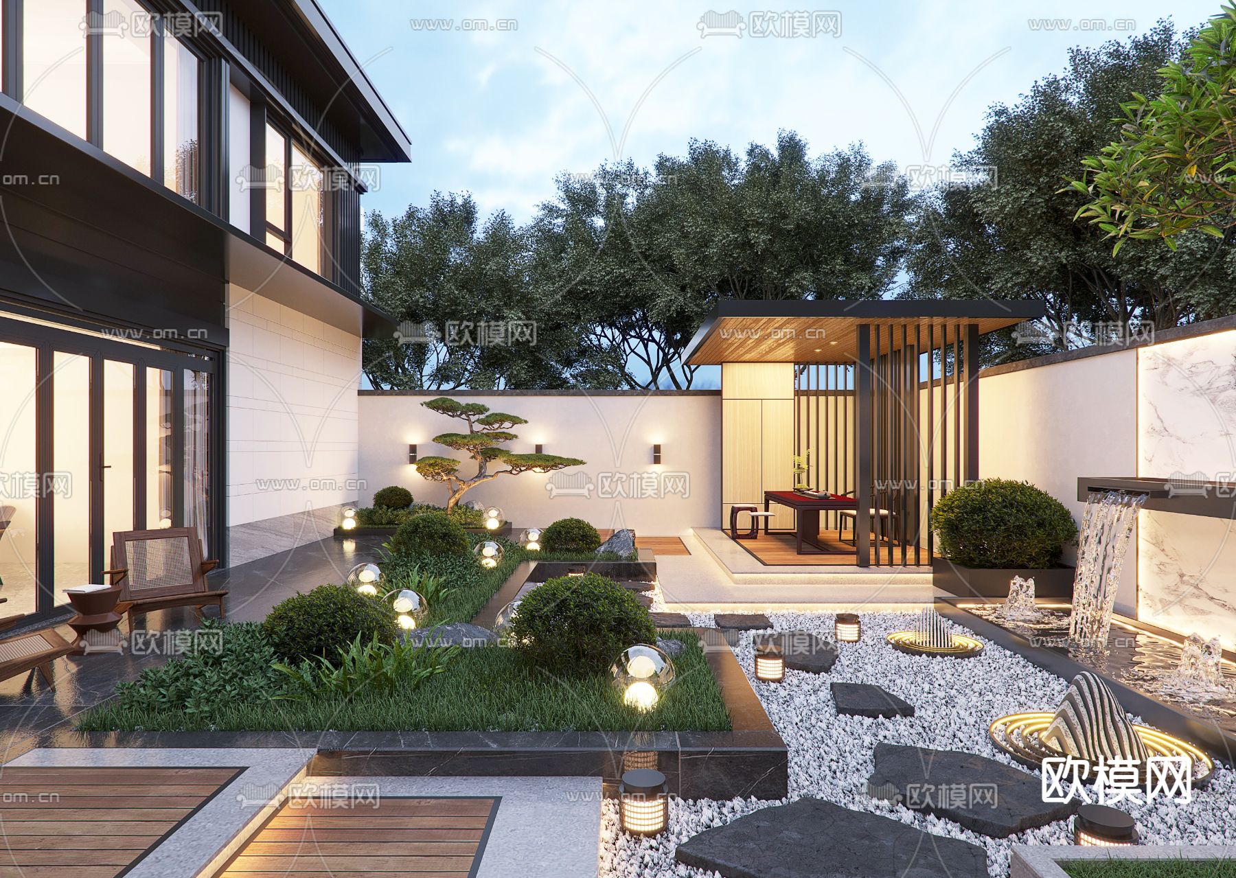 别墅花园 庭院景观3d模型下载（渲染图1）