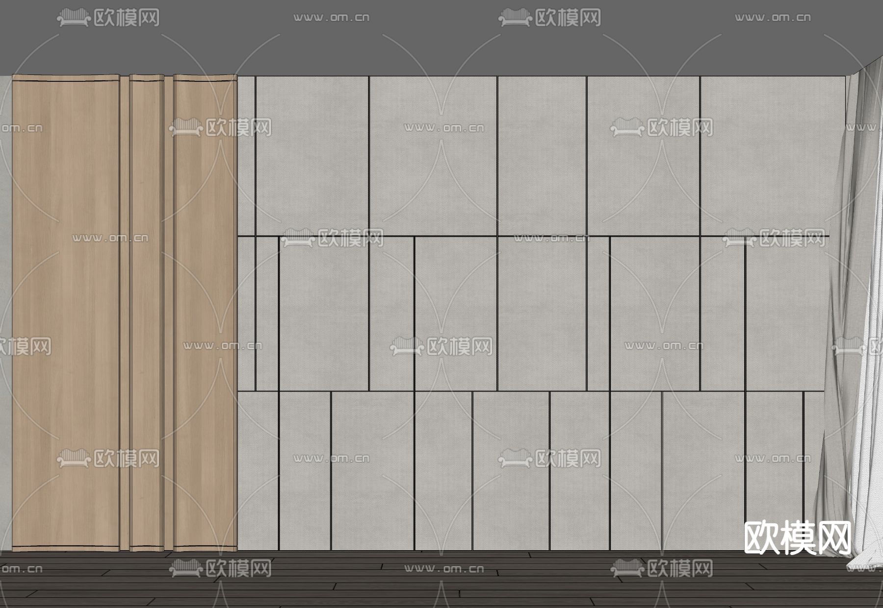 木饰面 造型墙 沙发背景墙su模型下载（渲染图2）