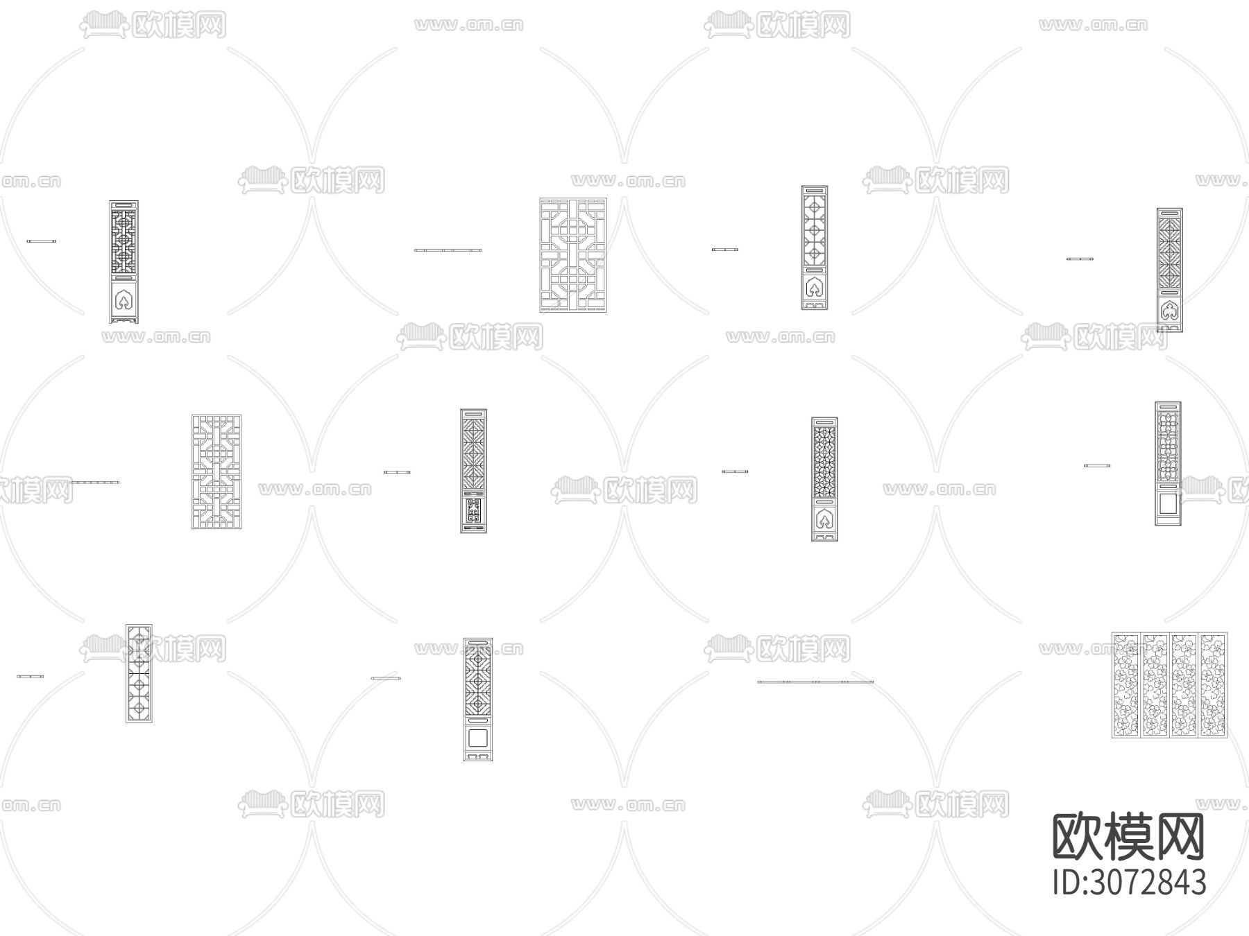中式花形波浪纹理隔断 屏风cad图库下载