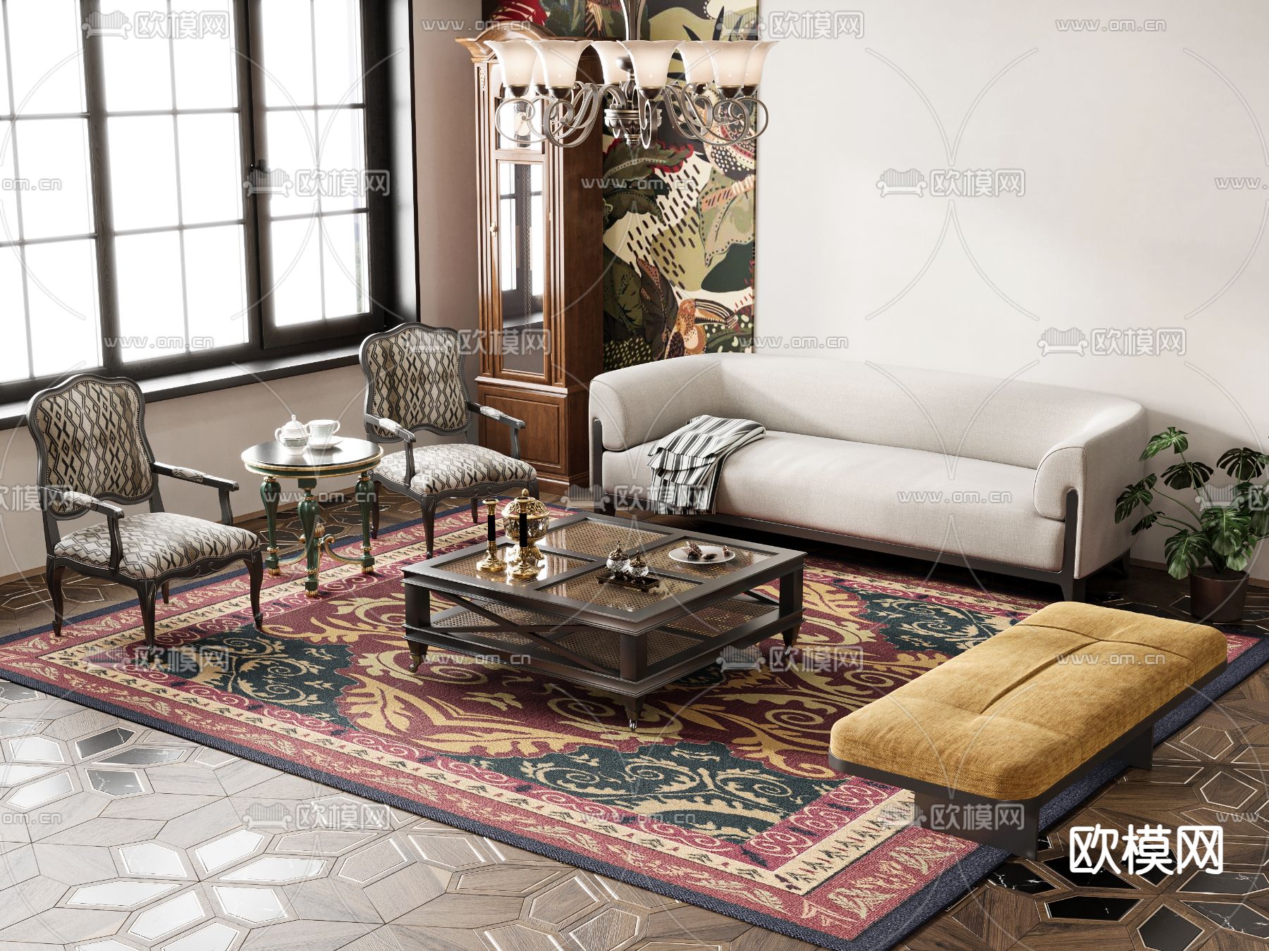 法式组合沙发3d模型下载