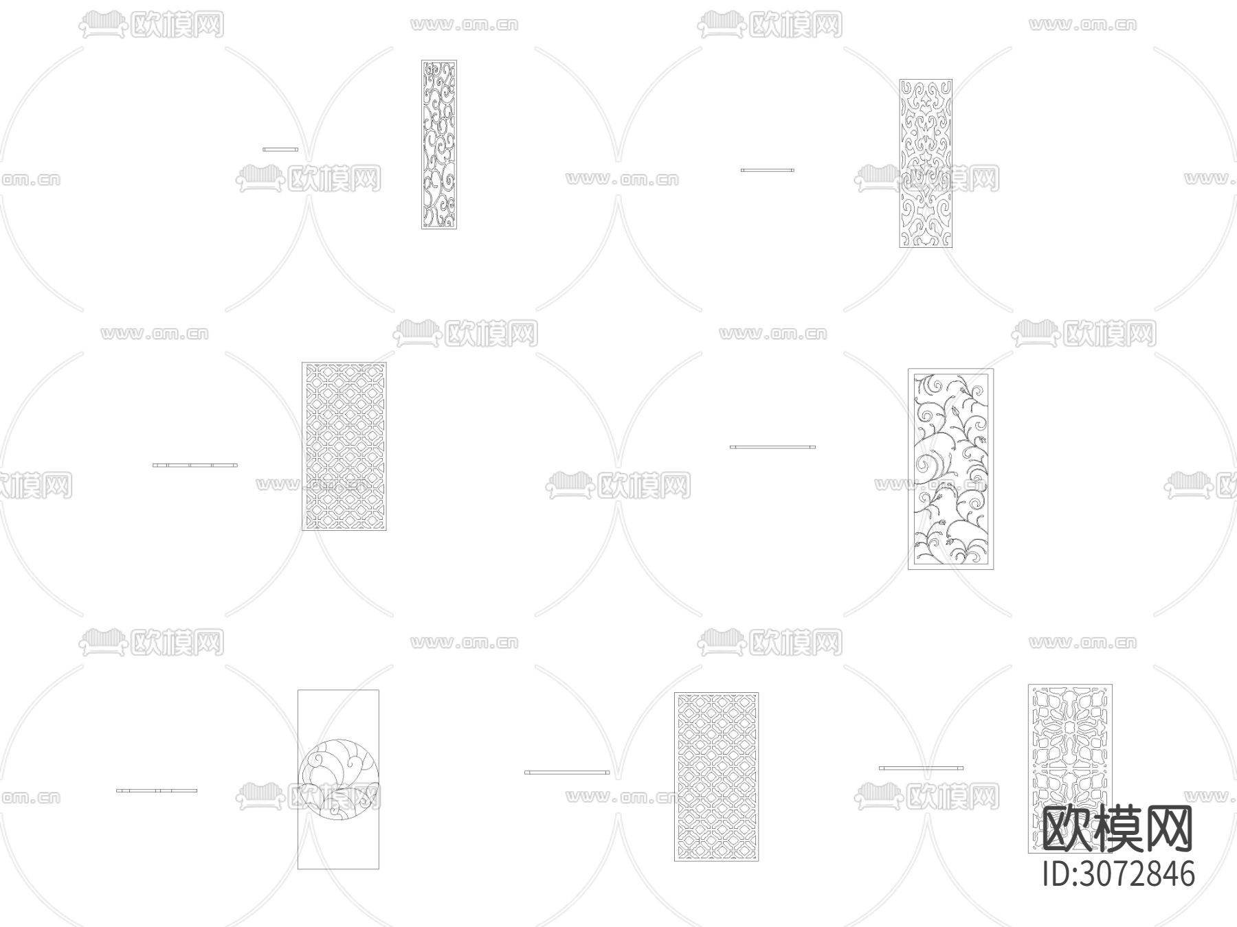 中式几何古典隔断 屏风cad图库下载