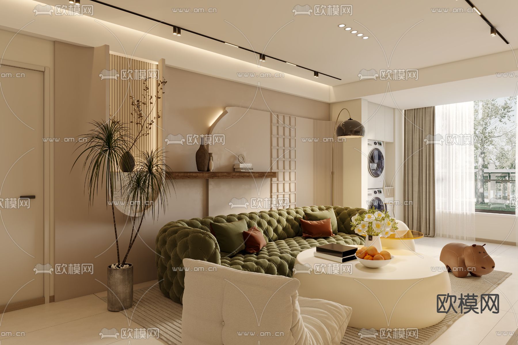 奶油风组合沙发3d模型下载