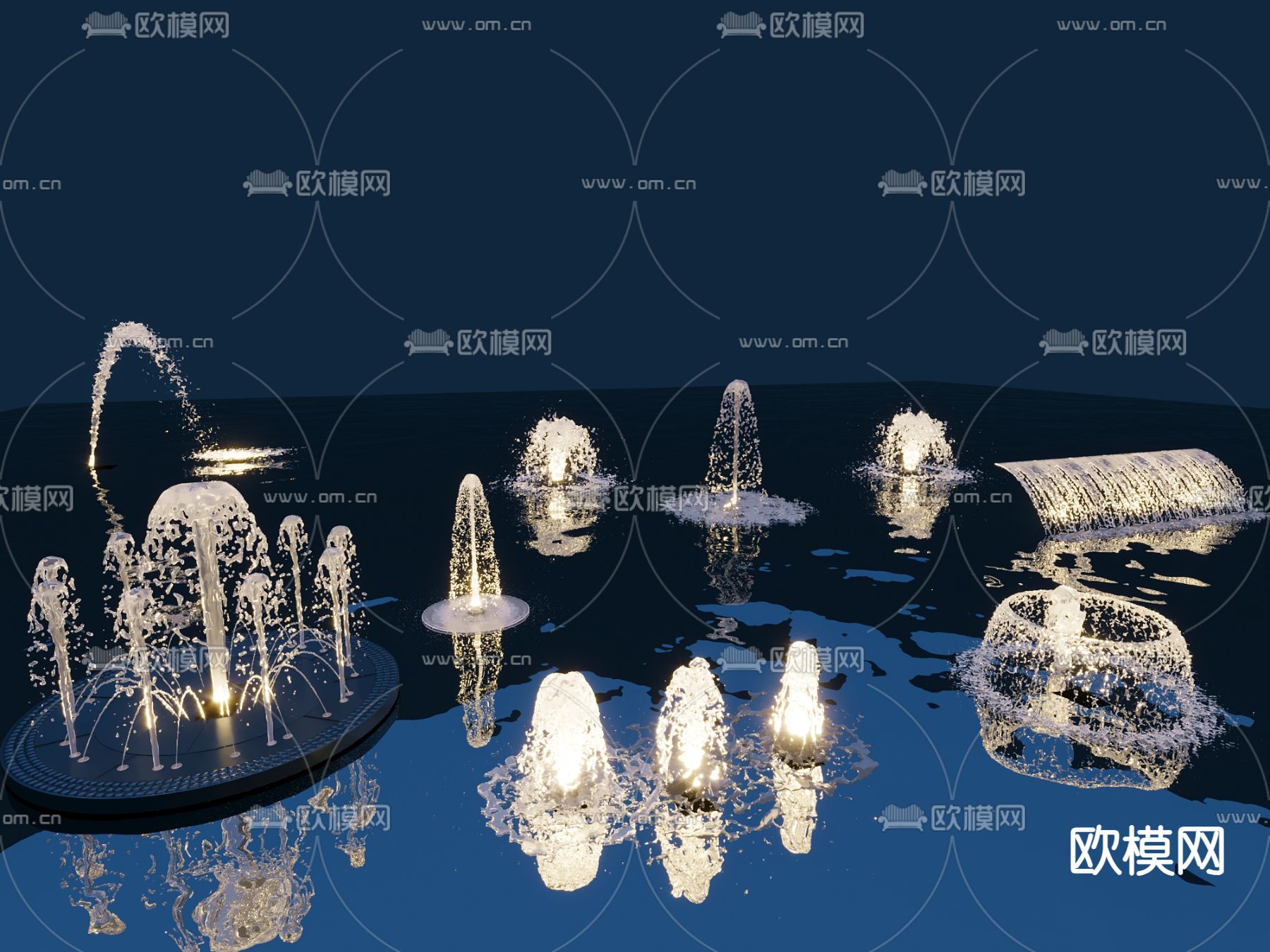 音乐喷泉 发光喷泉 涌泉 水柱3d模型下载