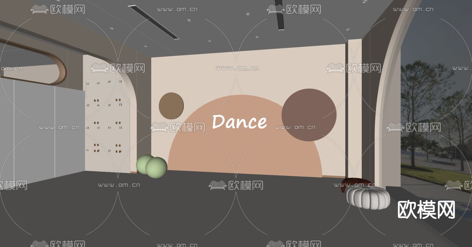 现代舞蹈教室su模型下载（渲染图2）