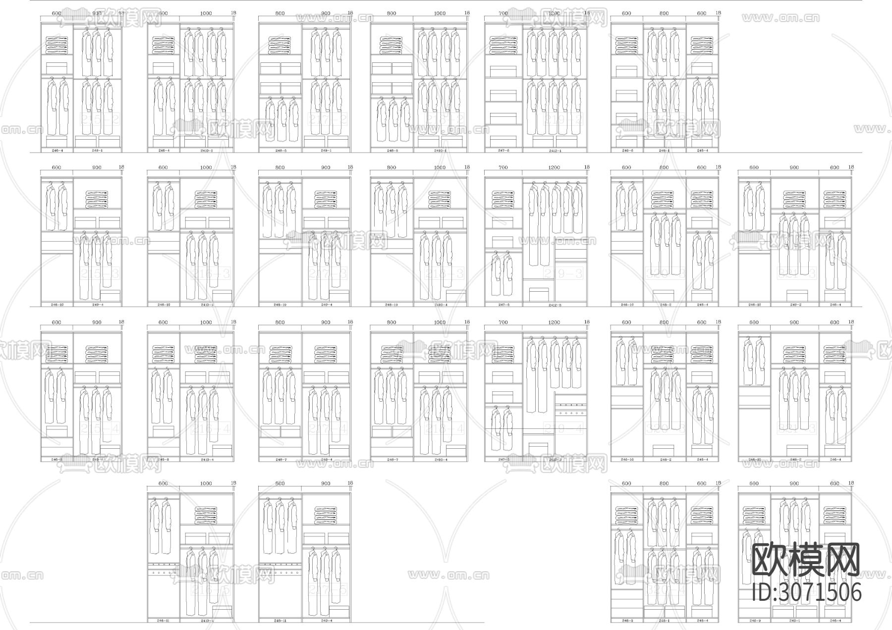 500套综合衣柜，玄关柜等柜体cad图库下载（渲染图9）