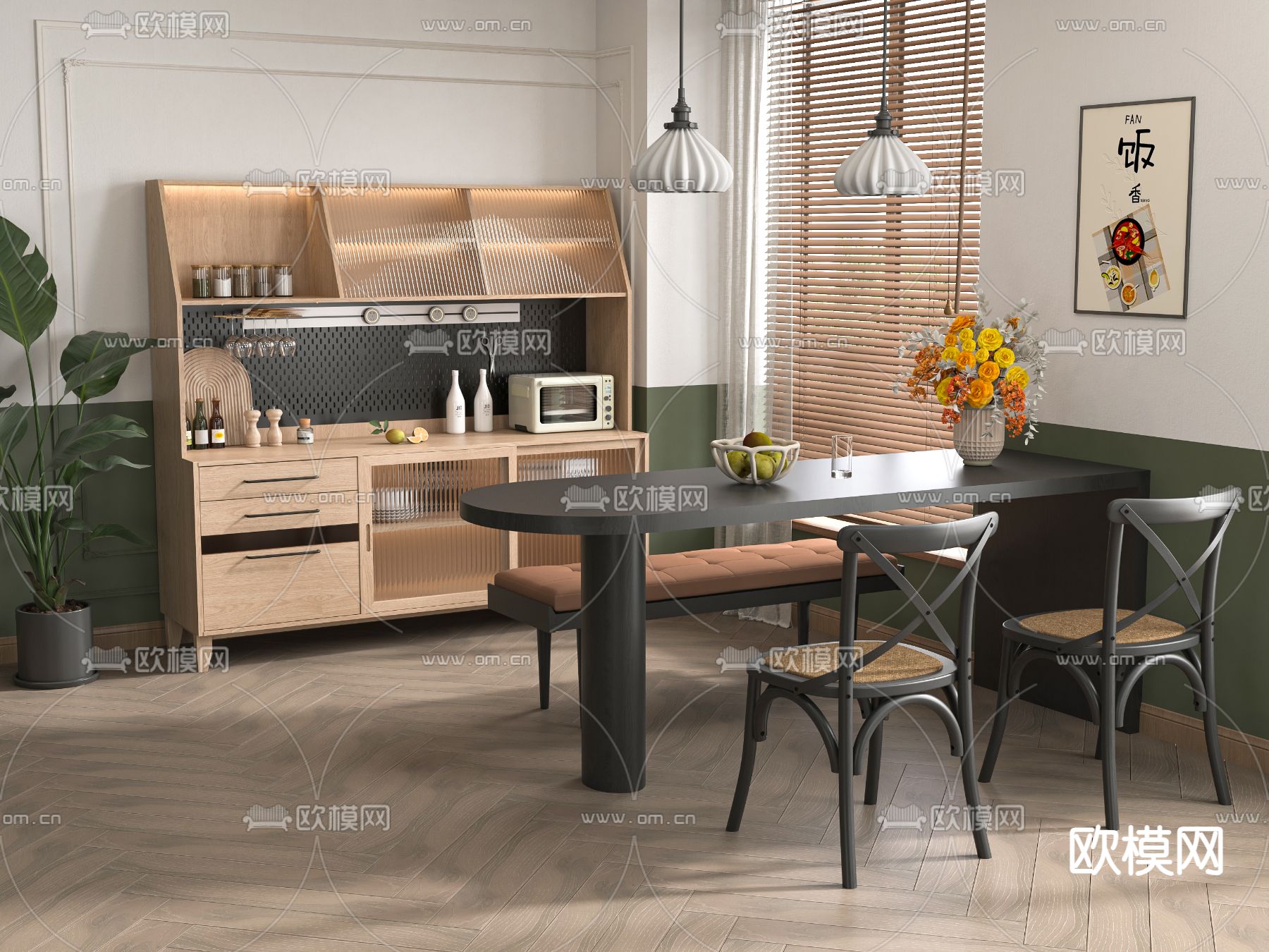 法式餐桌椅3d模型下载