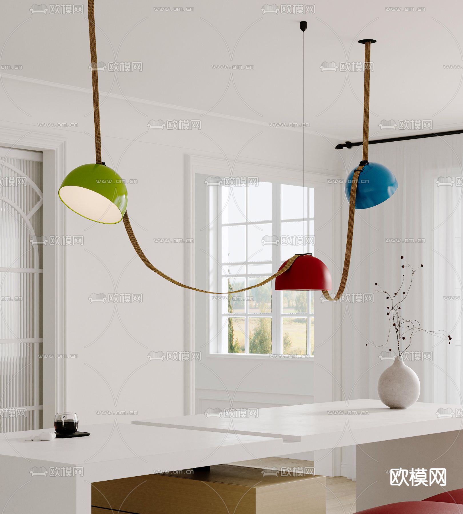 LEUCOS 线性吊灯 餐厅吊灯 多头吊灯su模型下载（渲染图1）