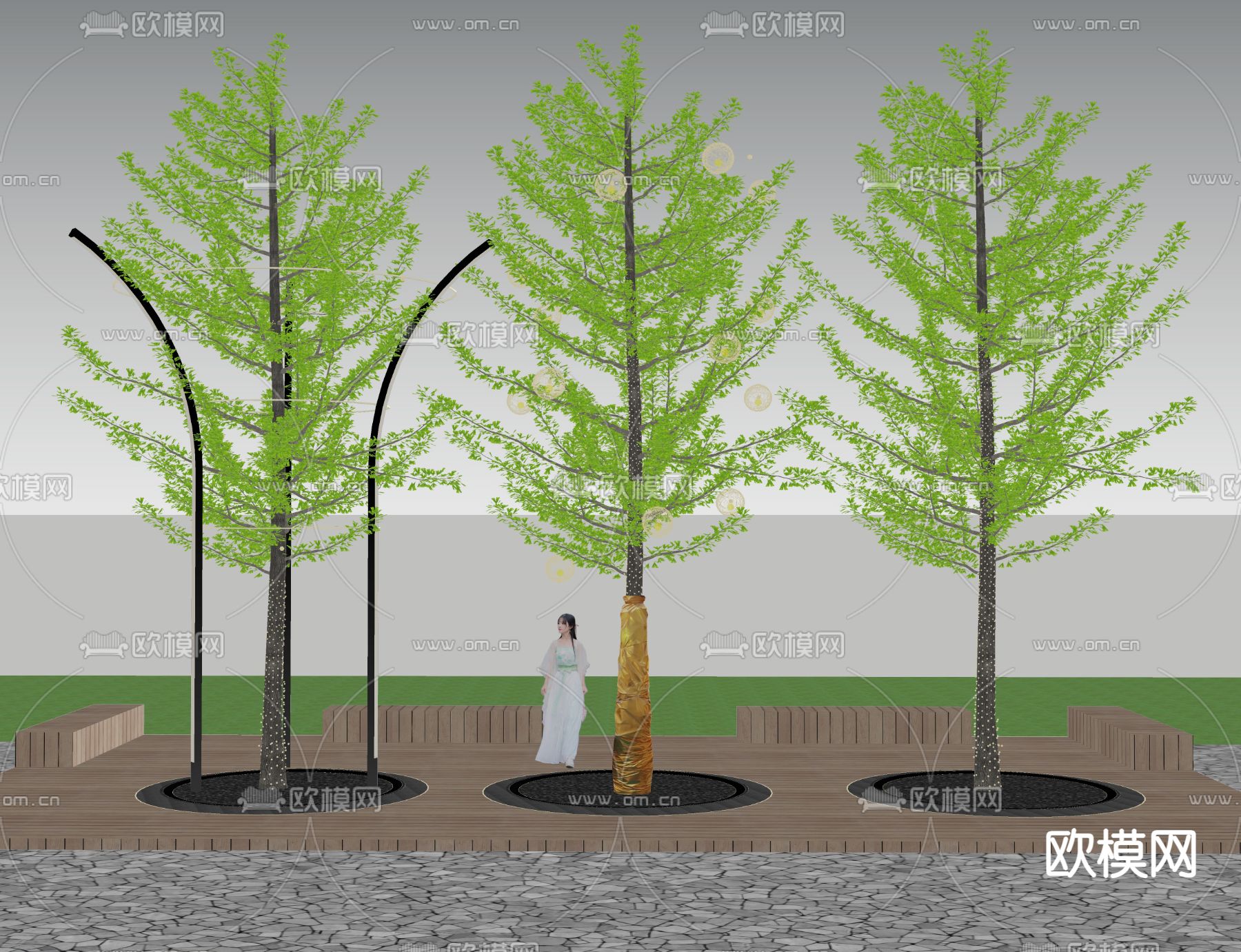 乔木 景观树 挂树灯 LED照树灯 景观树池su模型