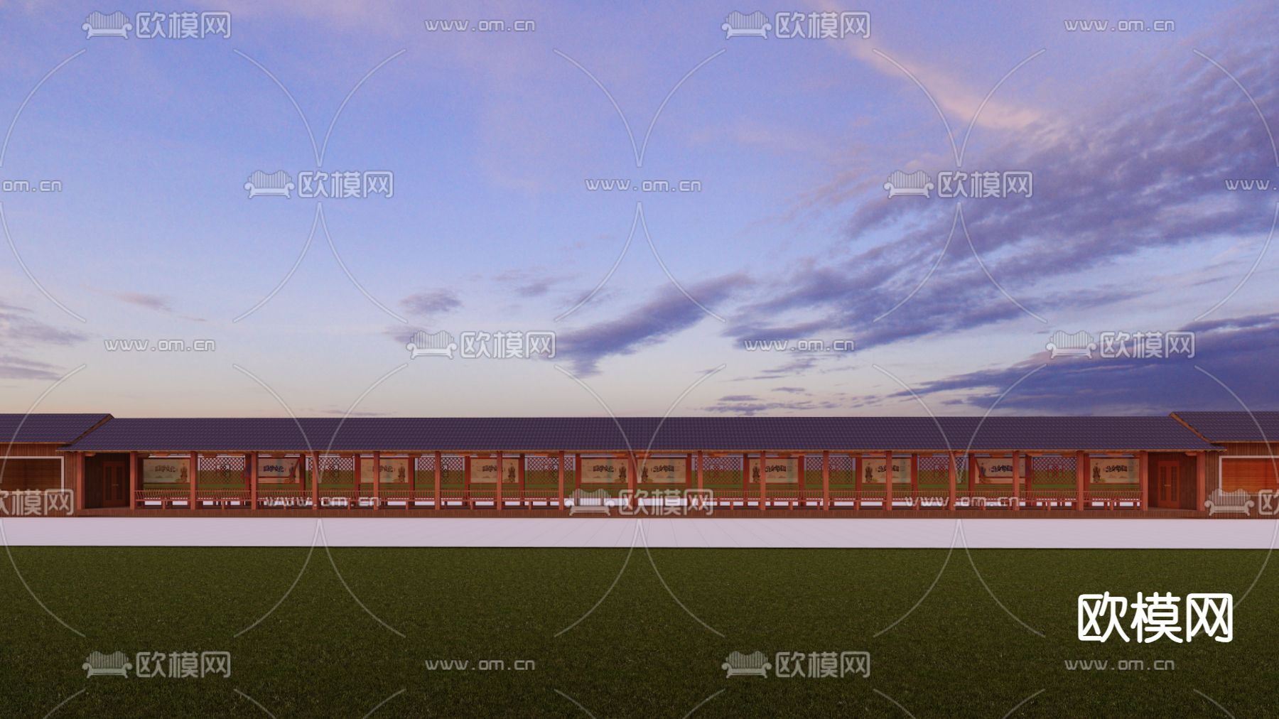 新中式廊架 长廊su模型下载（渲染图3）