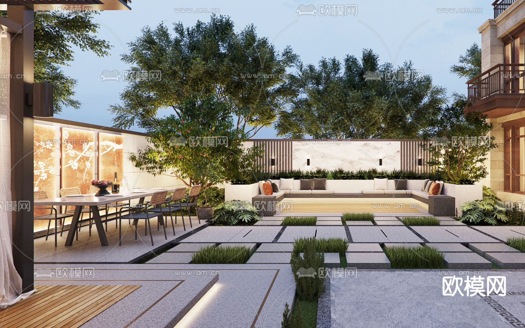 别墅花园 庭院景观3d模型下载（渲染图1）