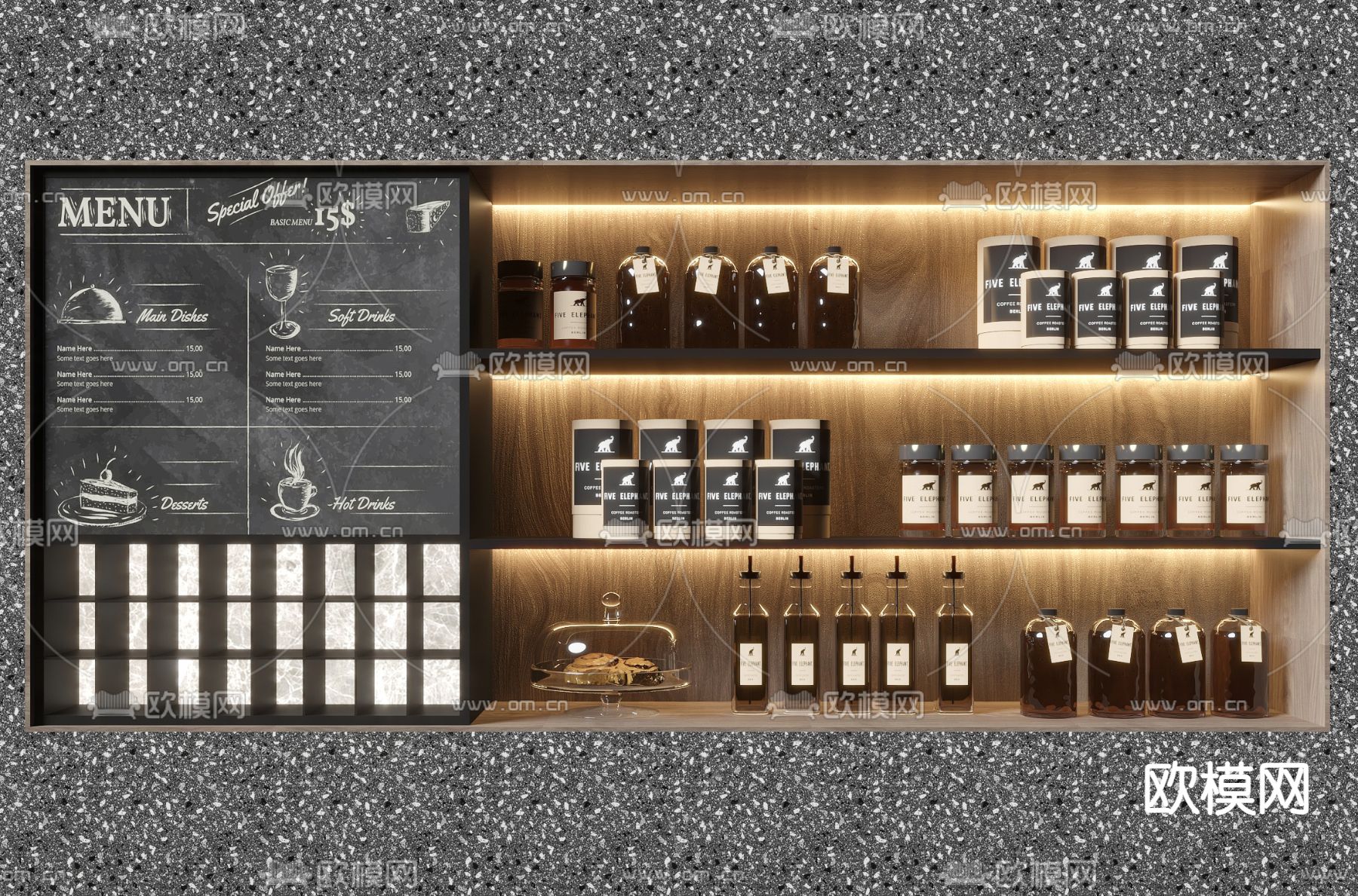 咖啡店置物架 咖啡展架3d模型下载