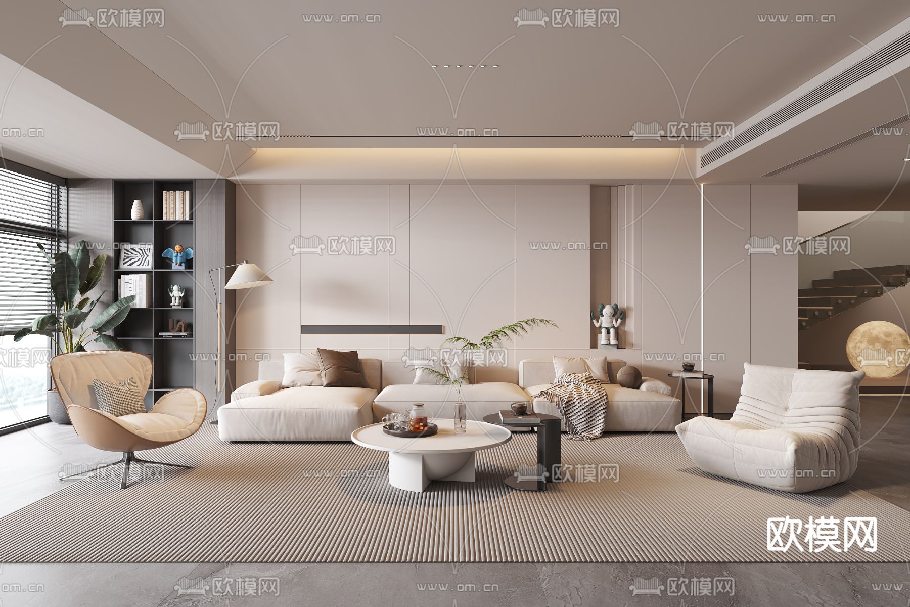 现代客厅3d模型下载