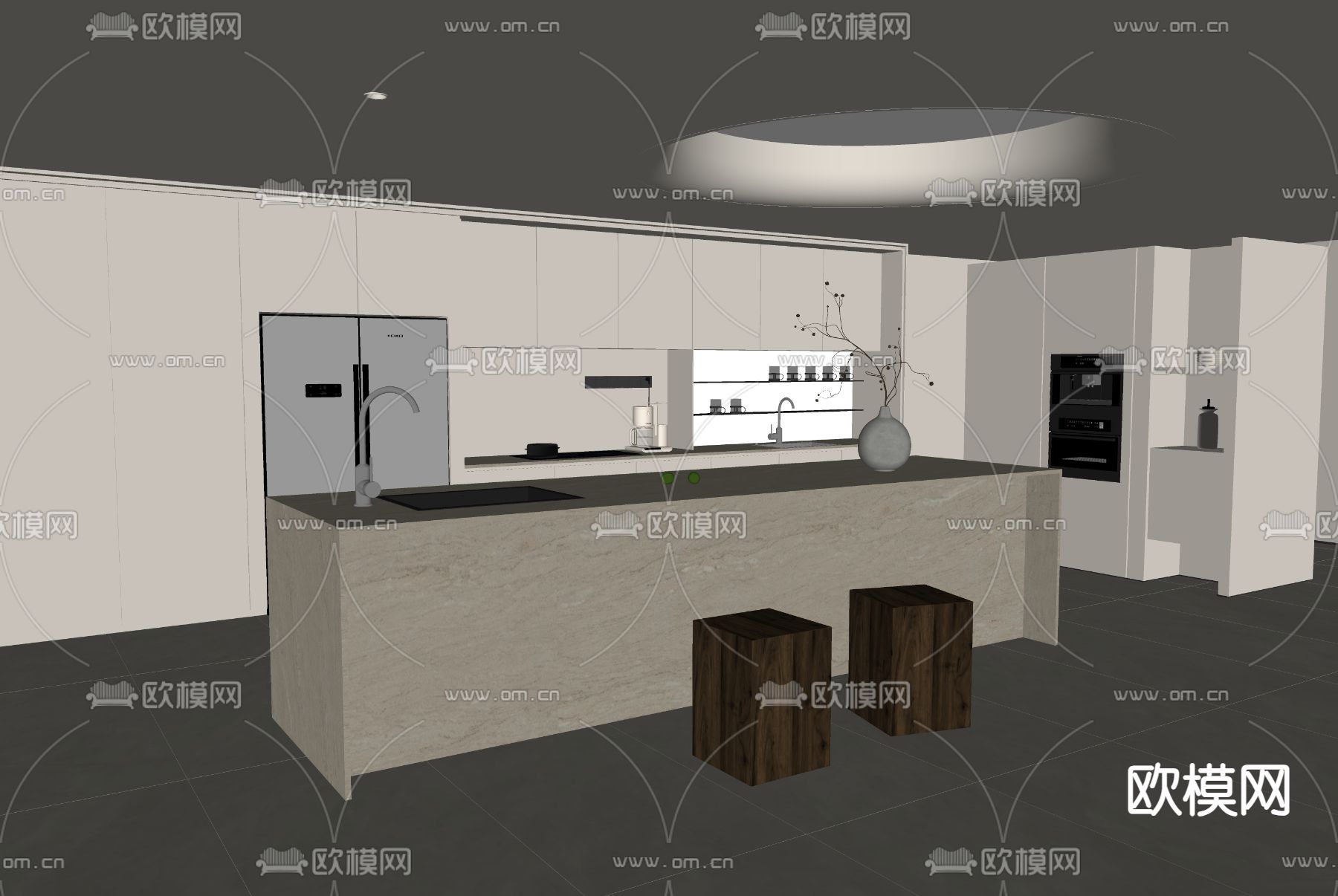 极简开放式吧台su模型下载（渲染图2）