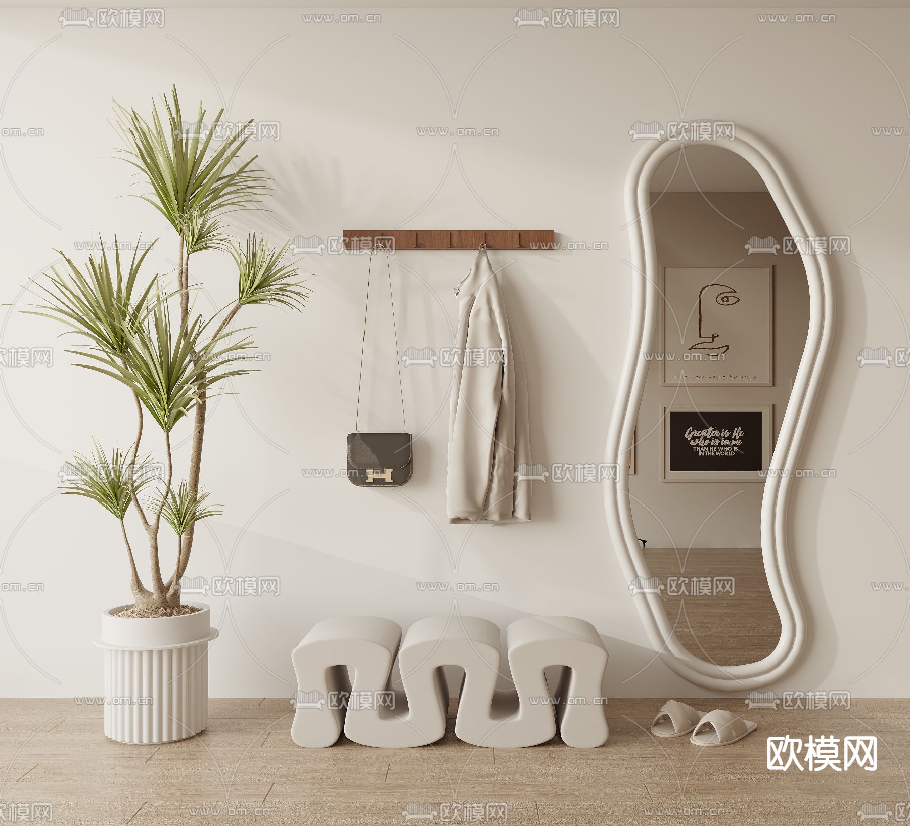 镜子 全身镜 换鞋凳3d模型下载