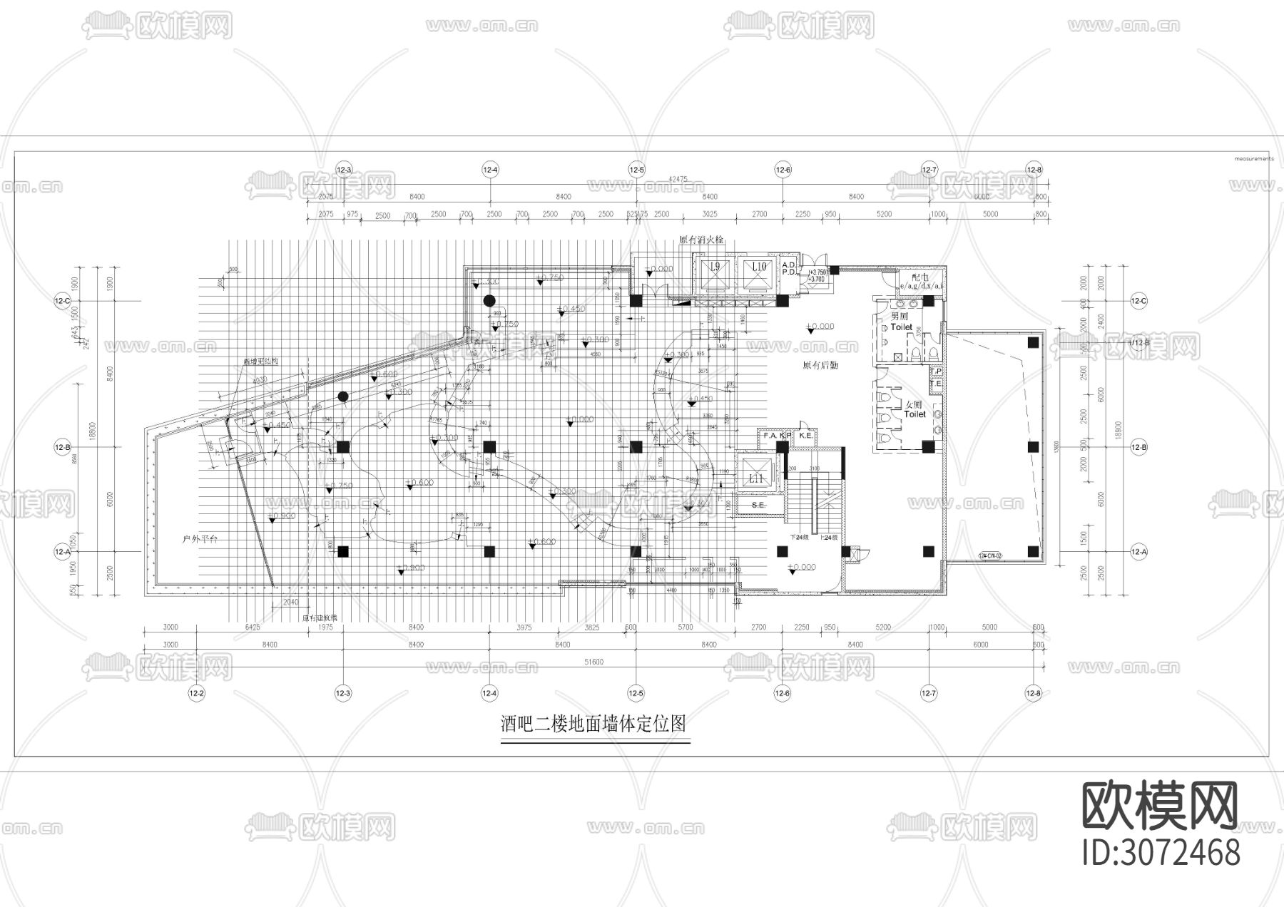 1260㎡ 酒吧 休闲会所cad施工图下载（渲染图4）