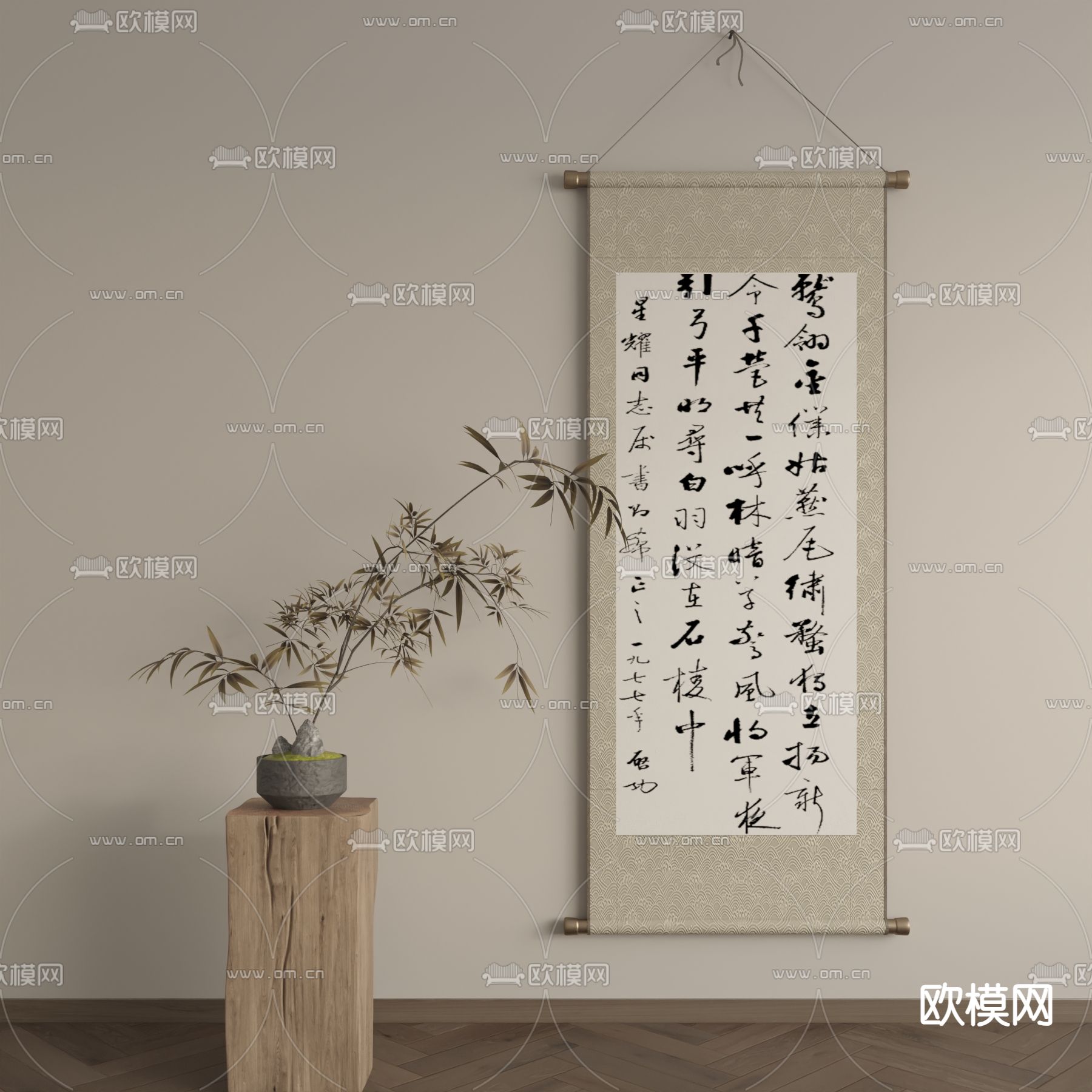 新中式字画 挂画 装饰画su模型下载（渲染图1）