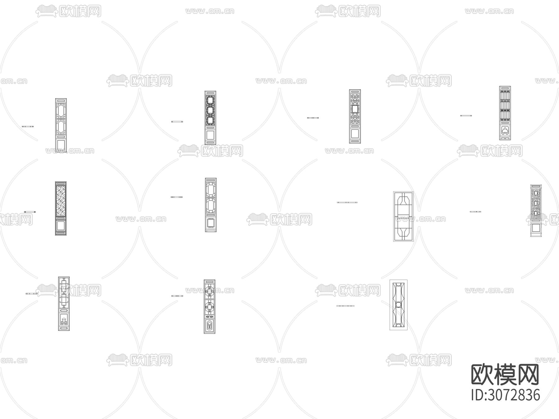 中式古典镂空纹理隔断 屏风cad图库下载