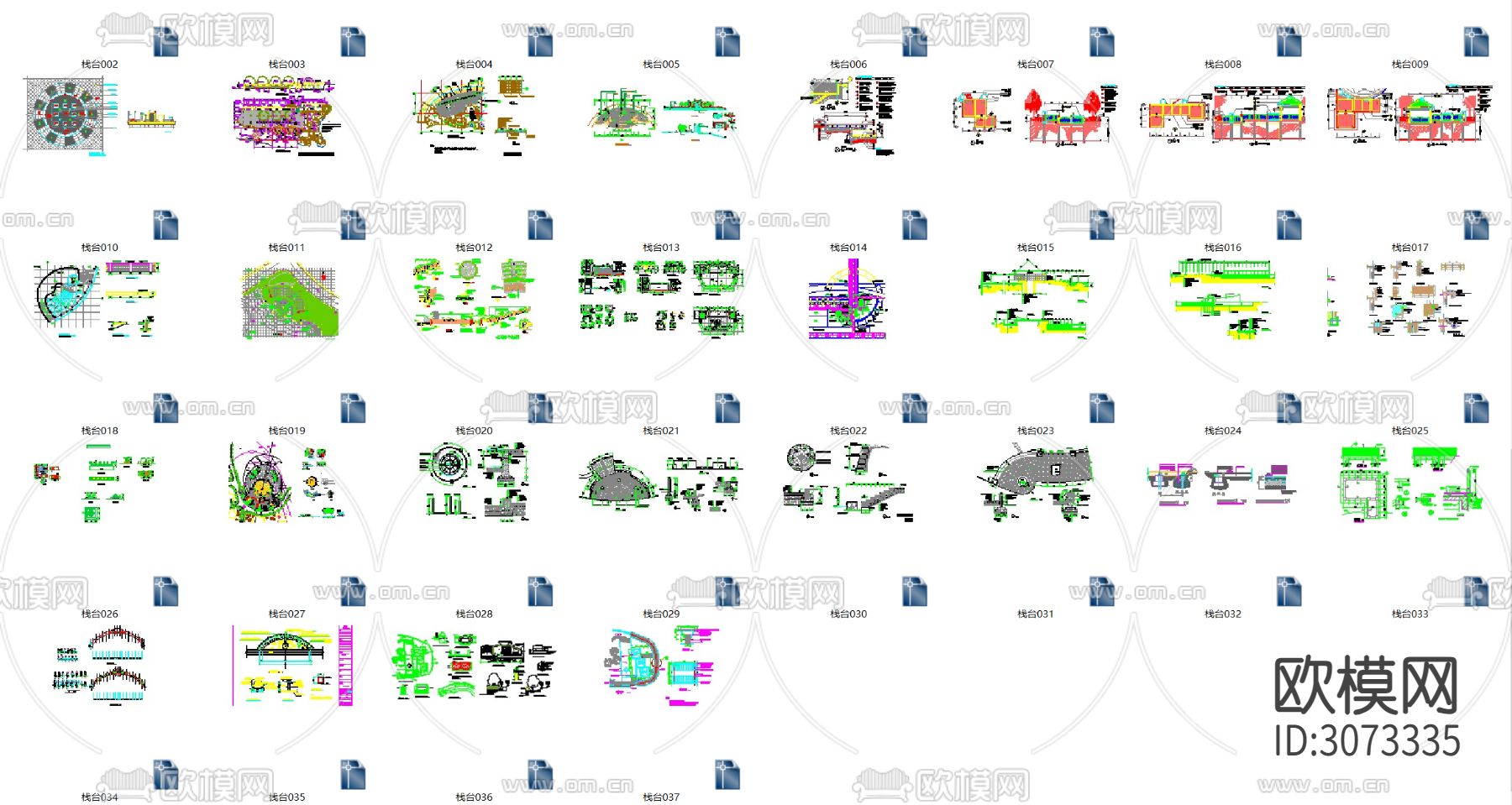 76套观景平台亲水木平台栈道cad大样图下载（渲染图10）