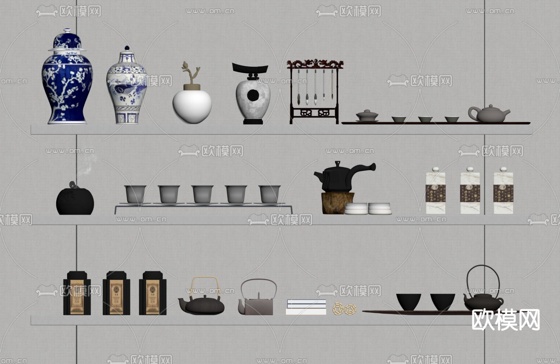 茶具 茶杯 装饰品 摆件su模型下载（渲染图1）
