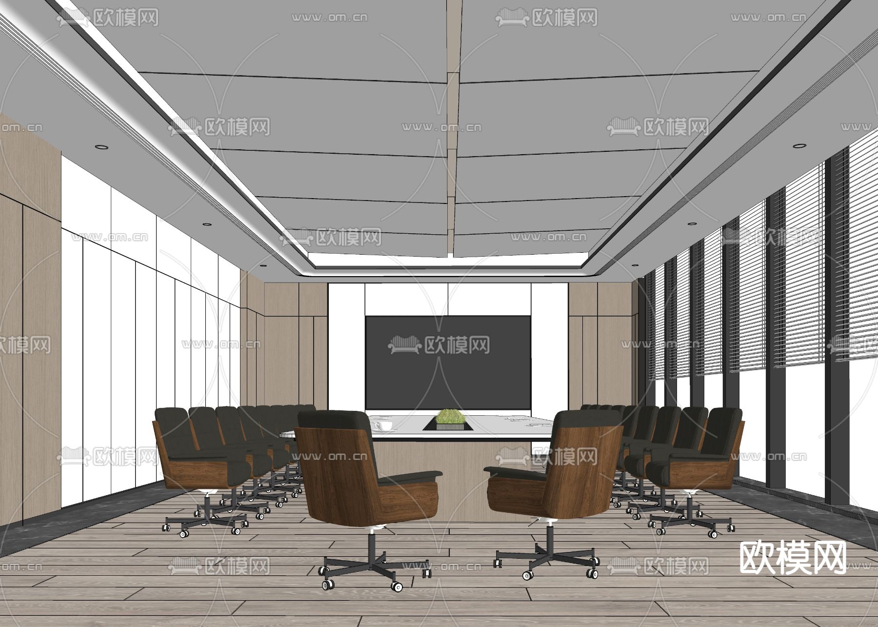 现代会议室su模型下载（渲染图1）