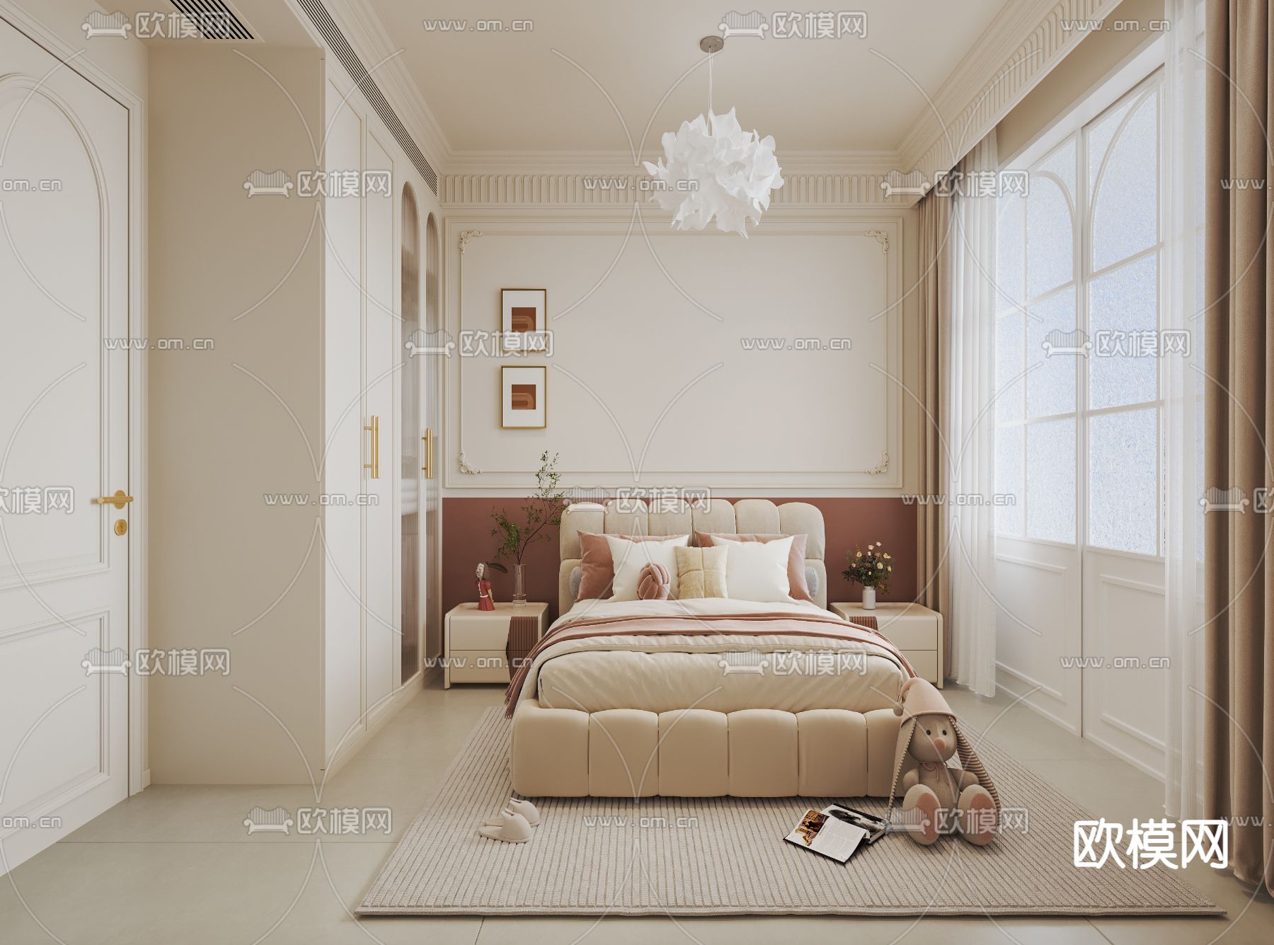 法式卧室免费3d模型下载（渲染图2）